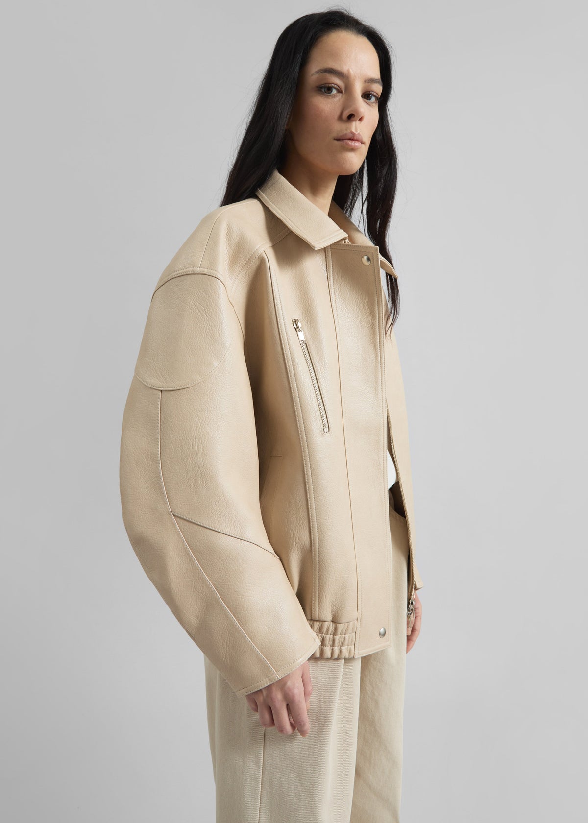 Enora Faux Leather Jacket - Cream - 4