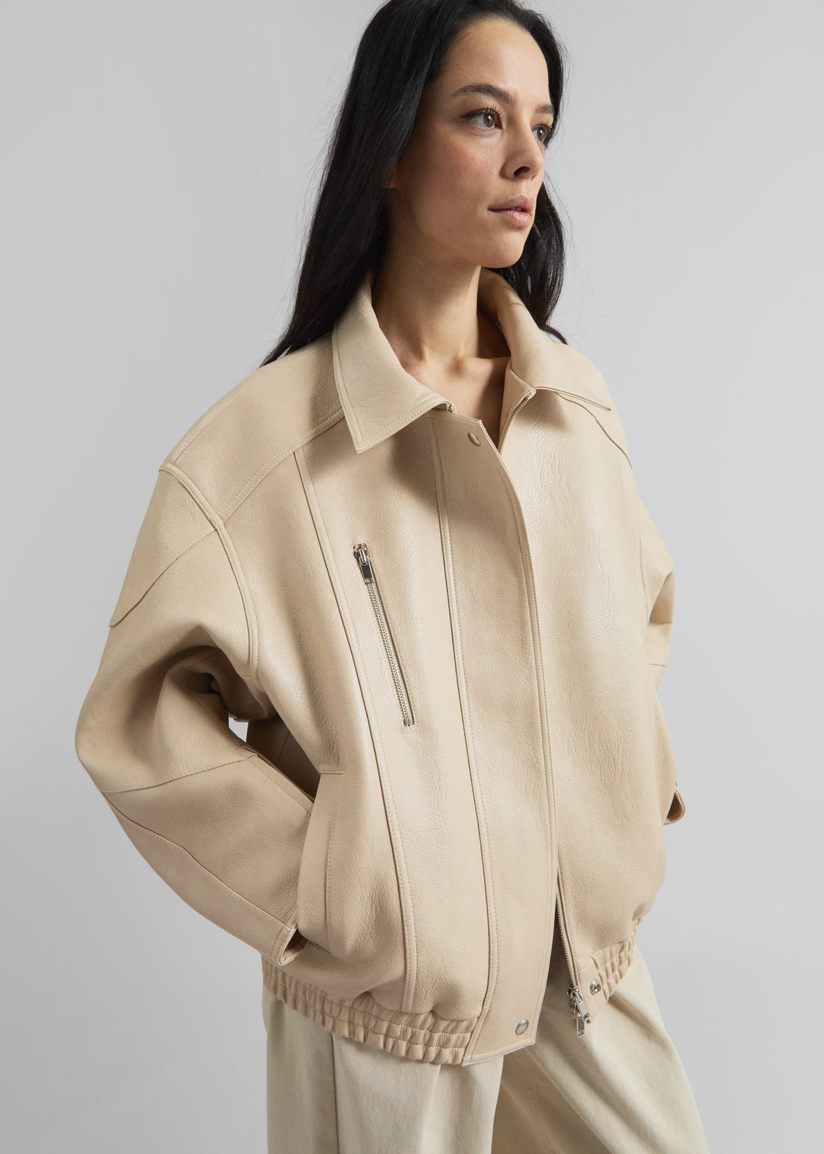 Enora Faux Leather Jacket - Cream - 1