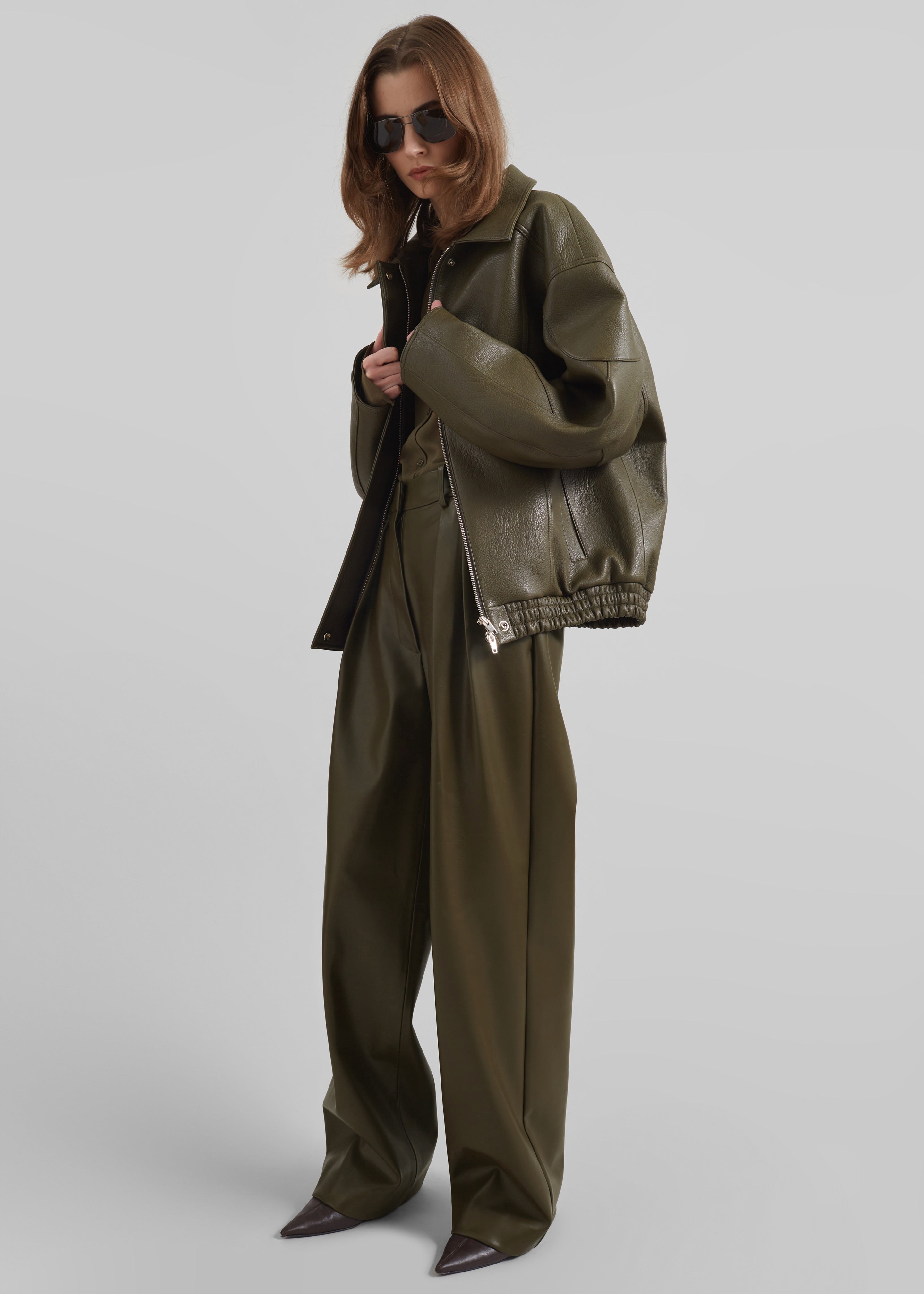 Enora Faux Leather Jacket - Olive - 4