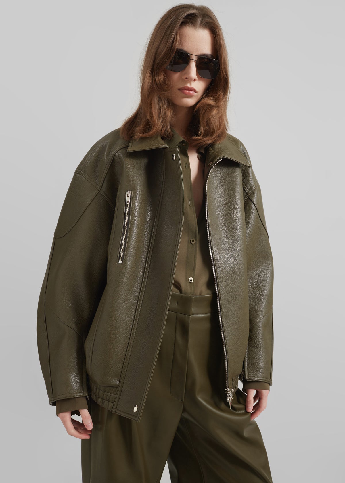 Enora Faux Leather Jacket - Olive - 9