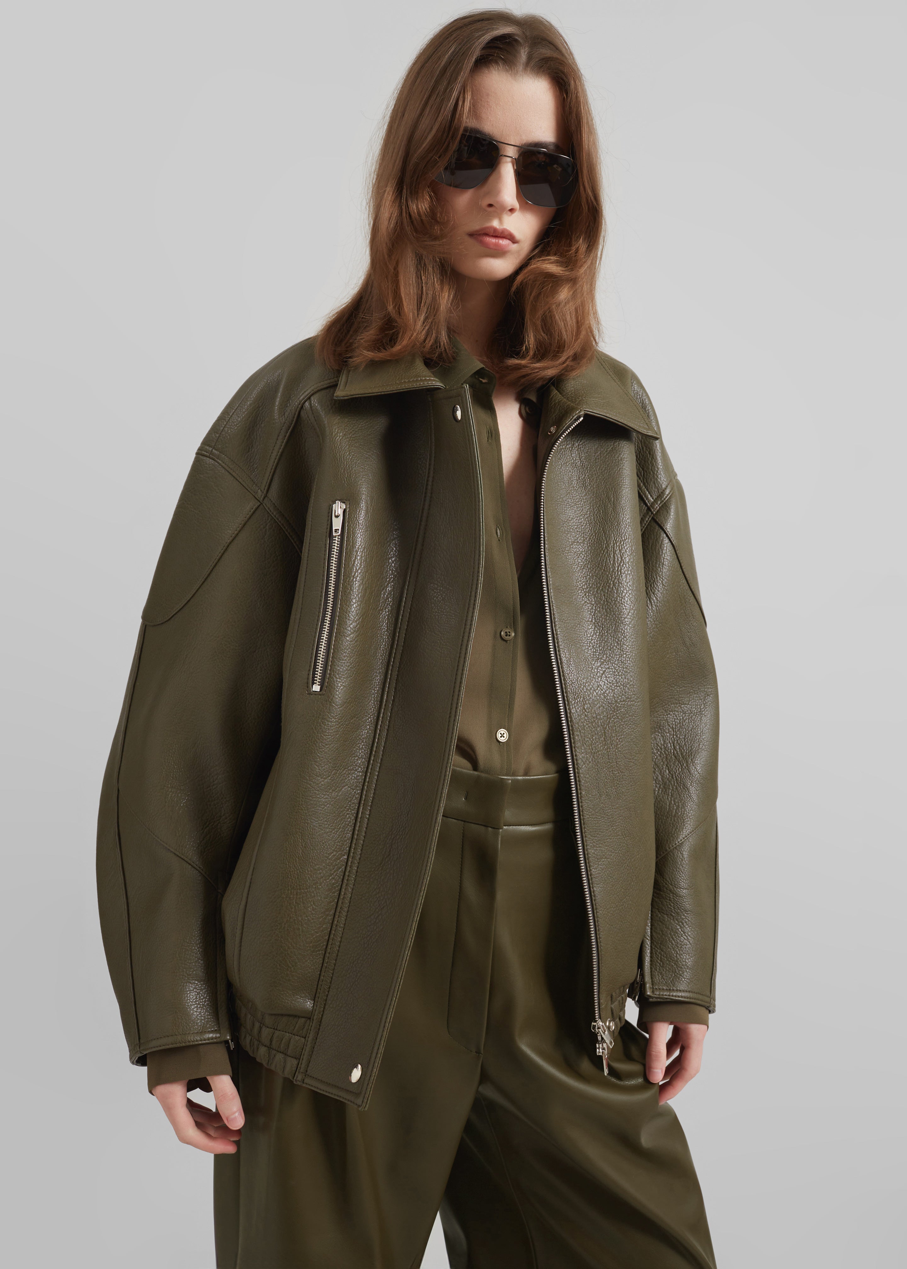 Enora Faux Leather Jacket - Olive - 9