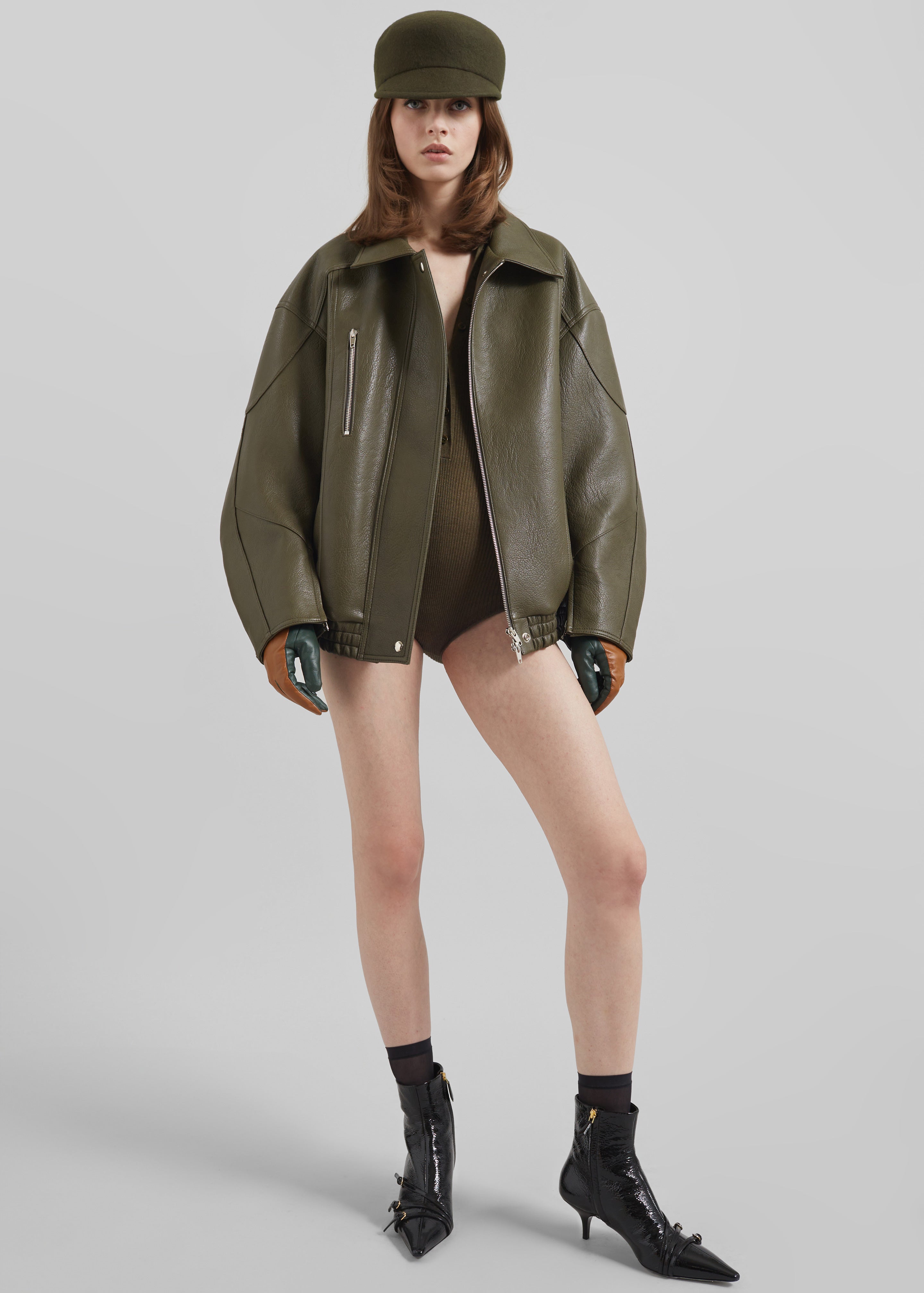 Enora Faux Leather Jacket - Olive - 8