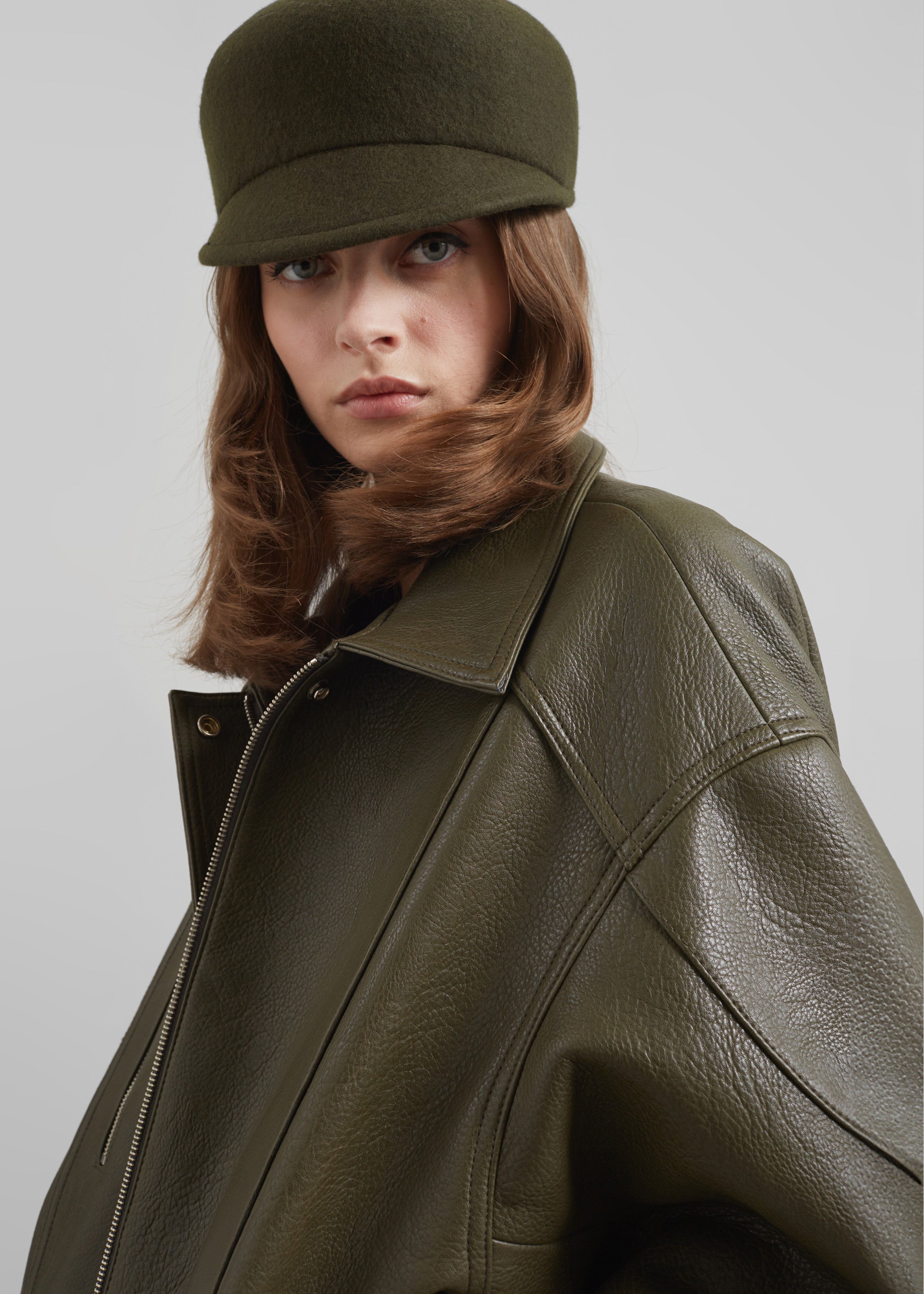 Enora Faux Leather Jacket - Olive - 5