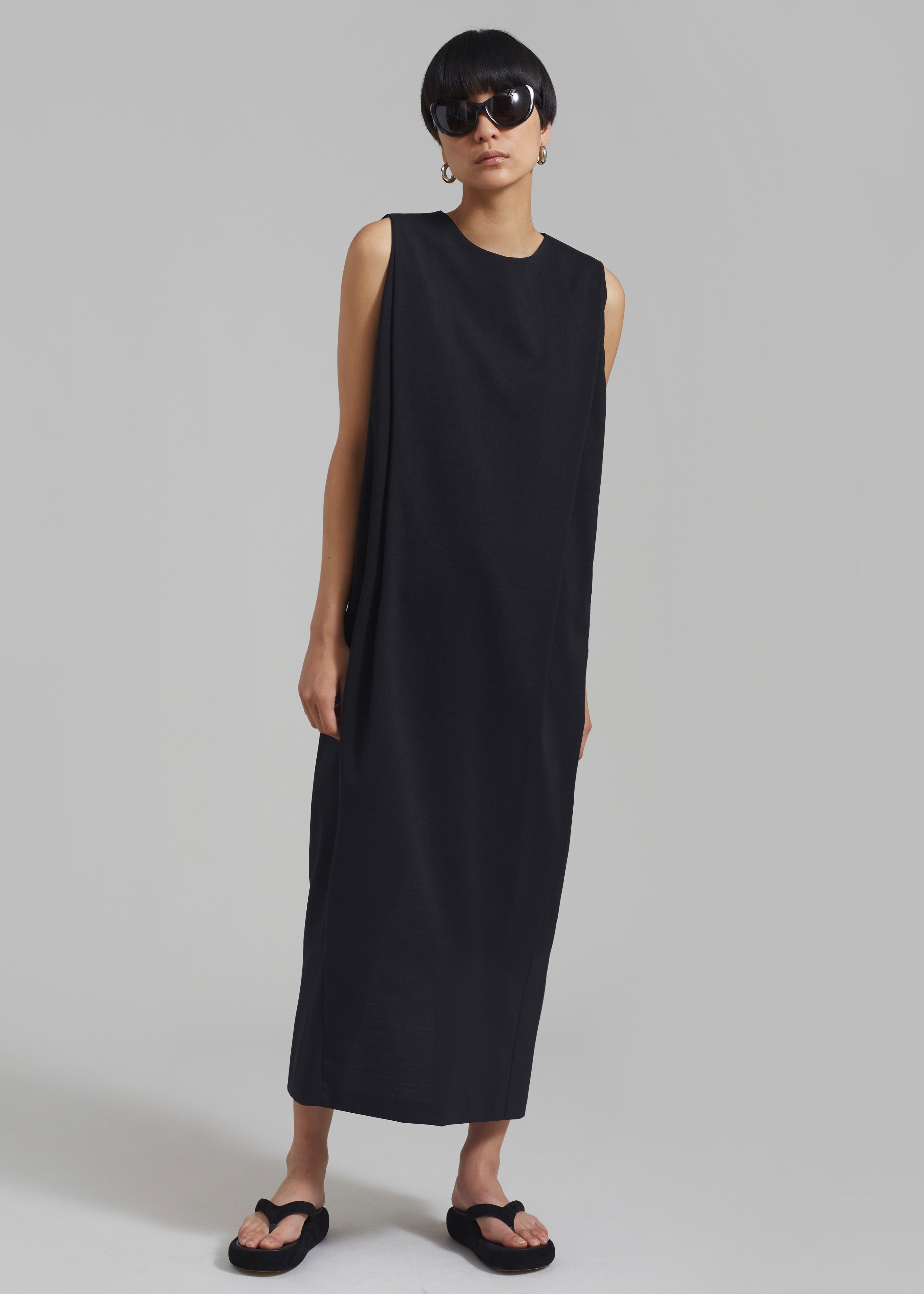 Eryn Sleeveless Pintuck Dress - Black - 1