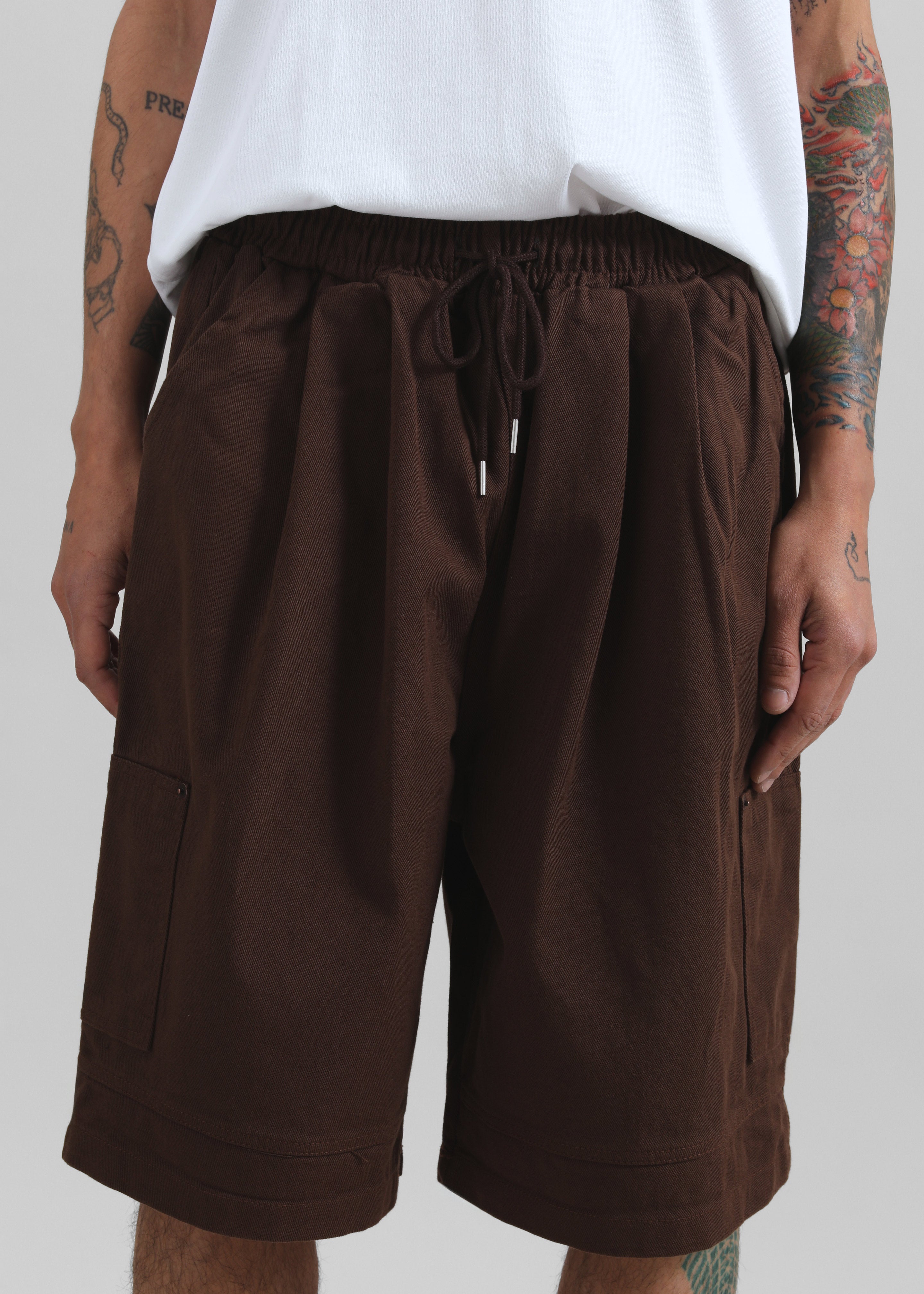Esher Denim Bermuda Shorts - Beige/Brown Stripe - 3