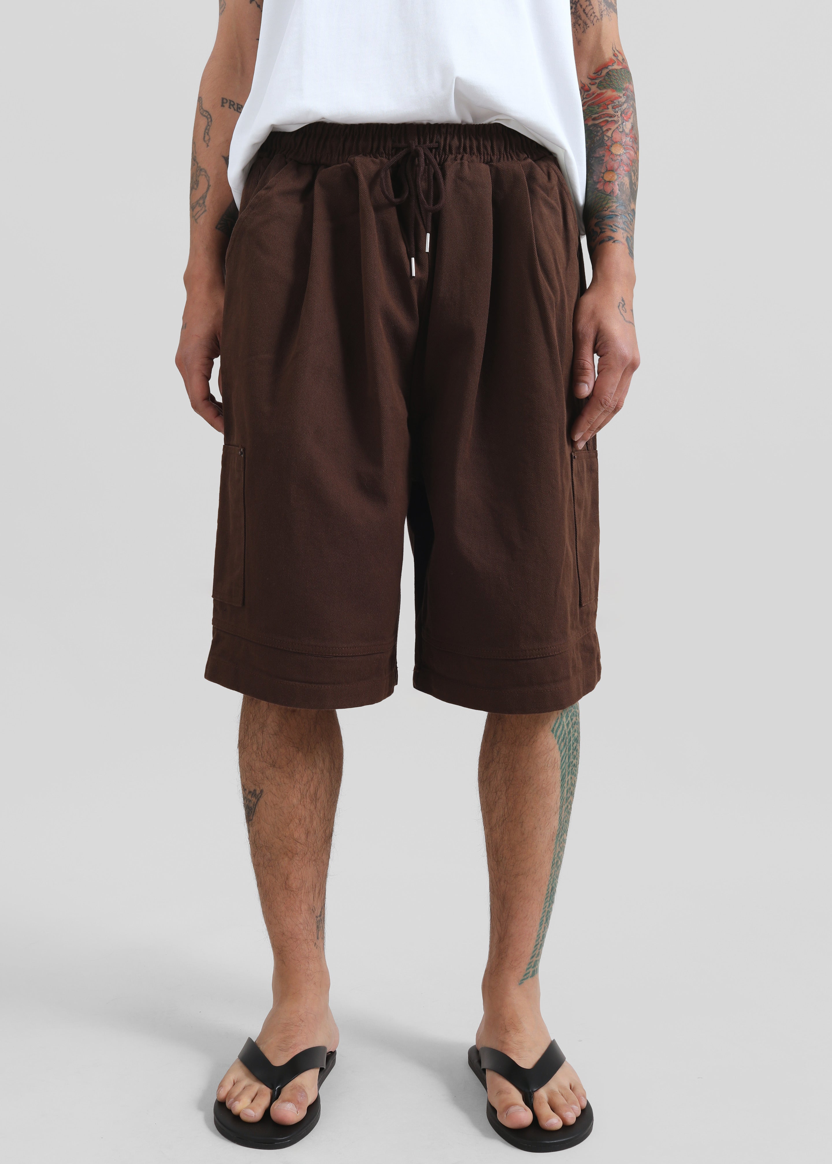 Esher Denim Bermuda Shorts - Beige/Brown Stripe - 4