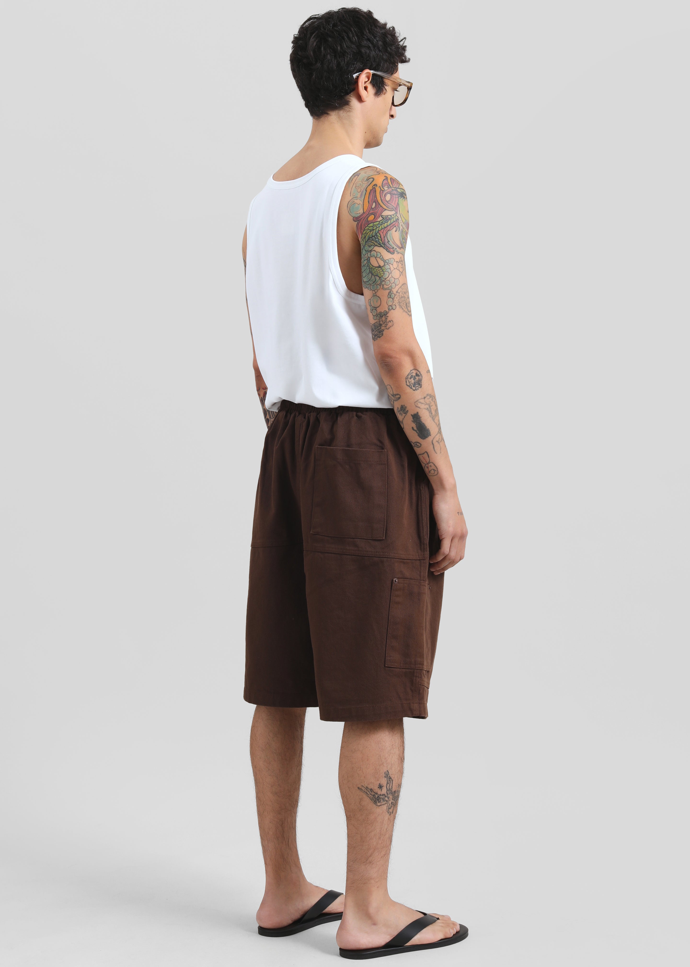 Esher Denim Bermuda Shorts - Beige/Brown Stripe - 5