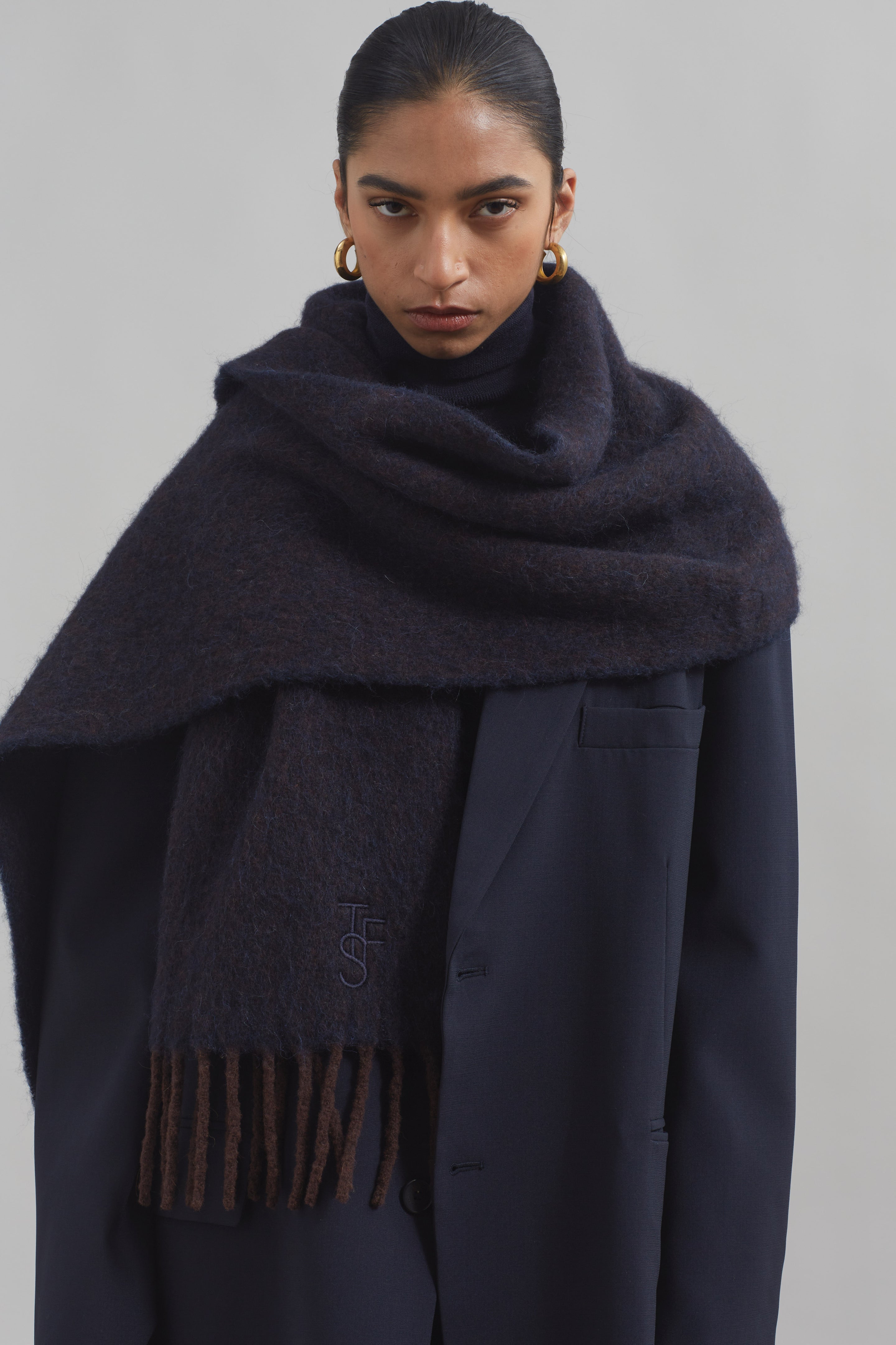 Etta Wool Scarf - Navy - 1