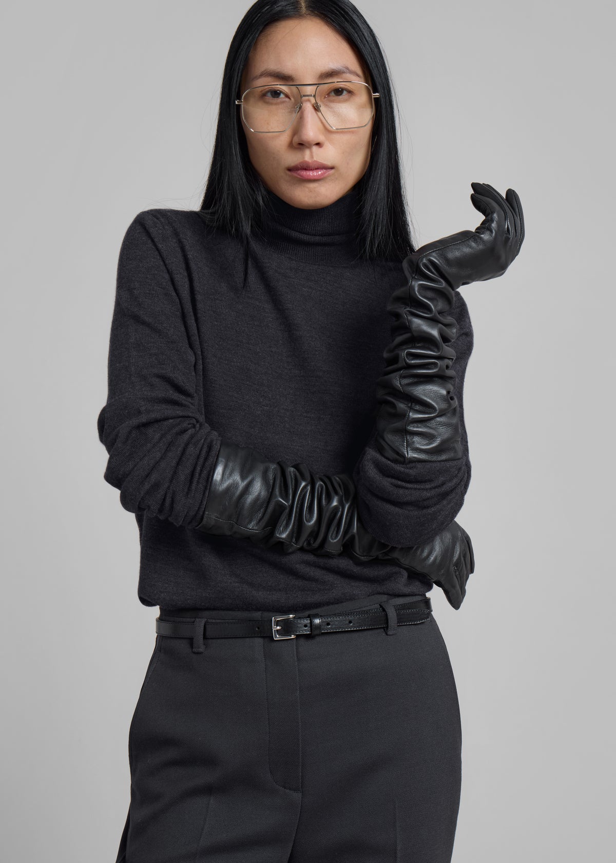 Eve Thin Turtleneck Sweater - Dark Grey Melange - 2