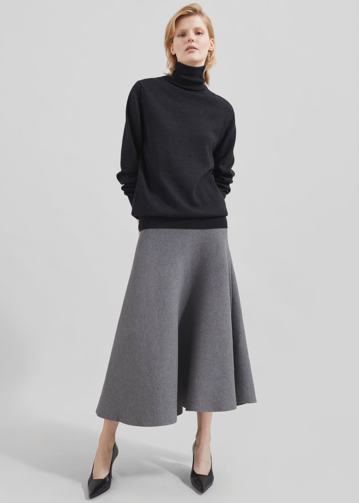 Eve Thin Turtleneck Sweater - Dark Grey Melange - 5