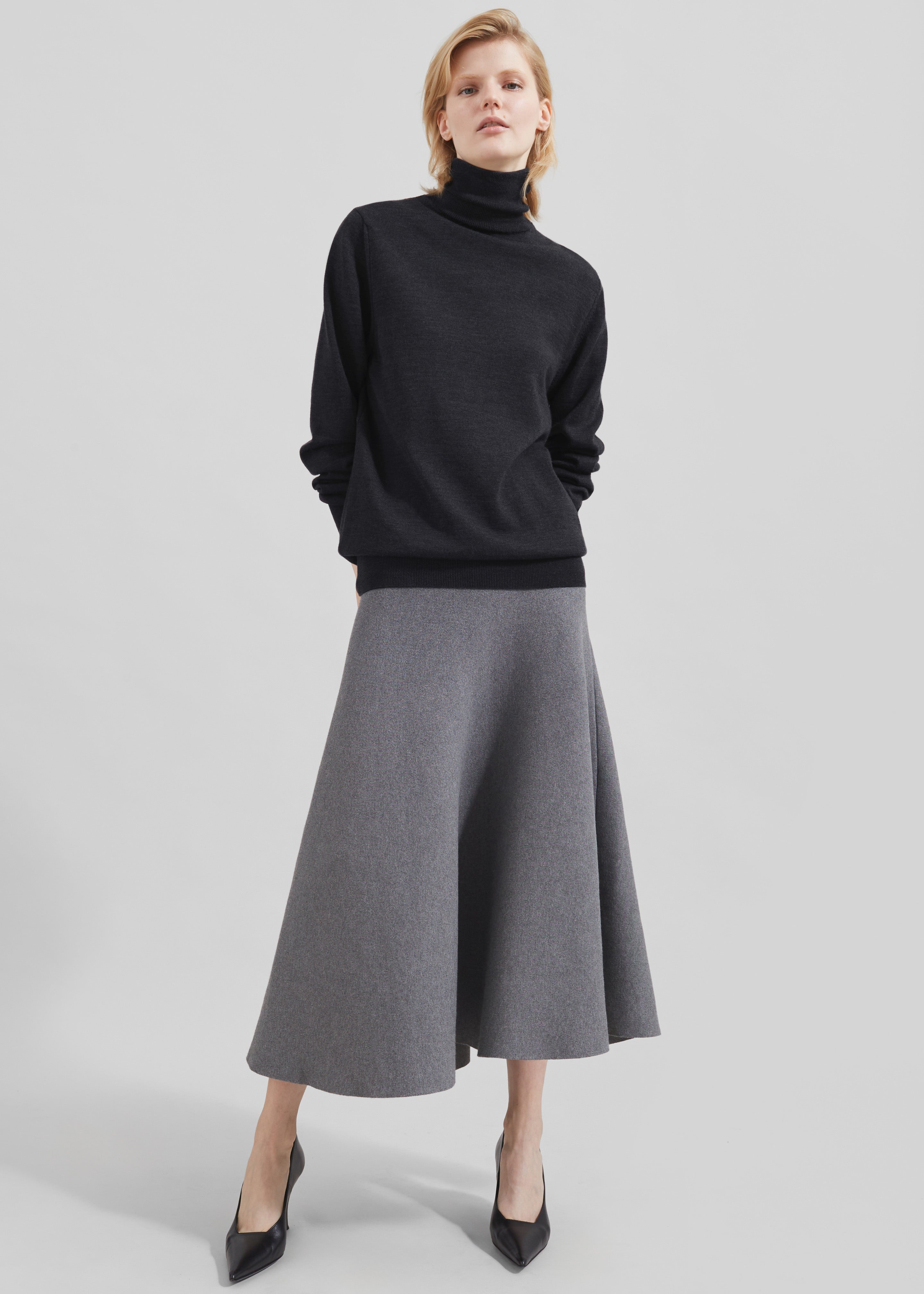 Eve Thin Turtleneck Sweater - Dark Grey Melange - 5
