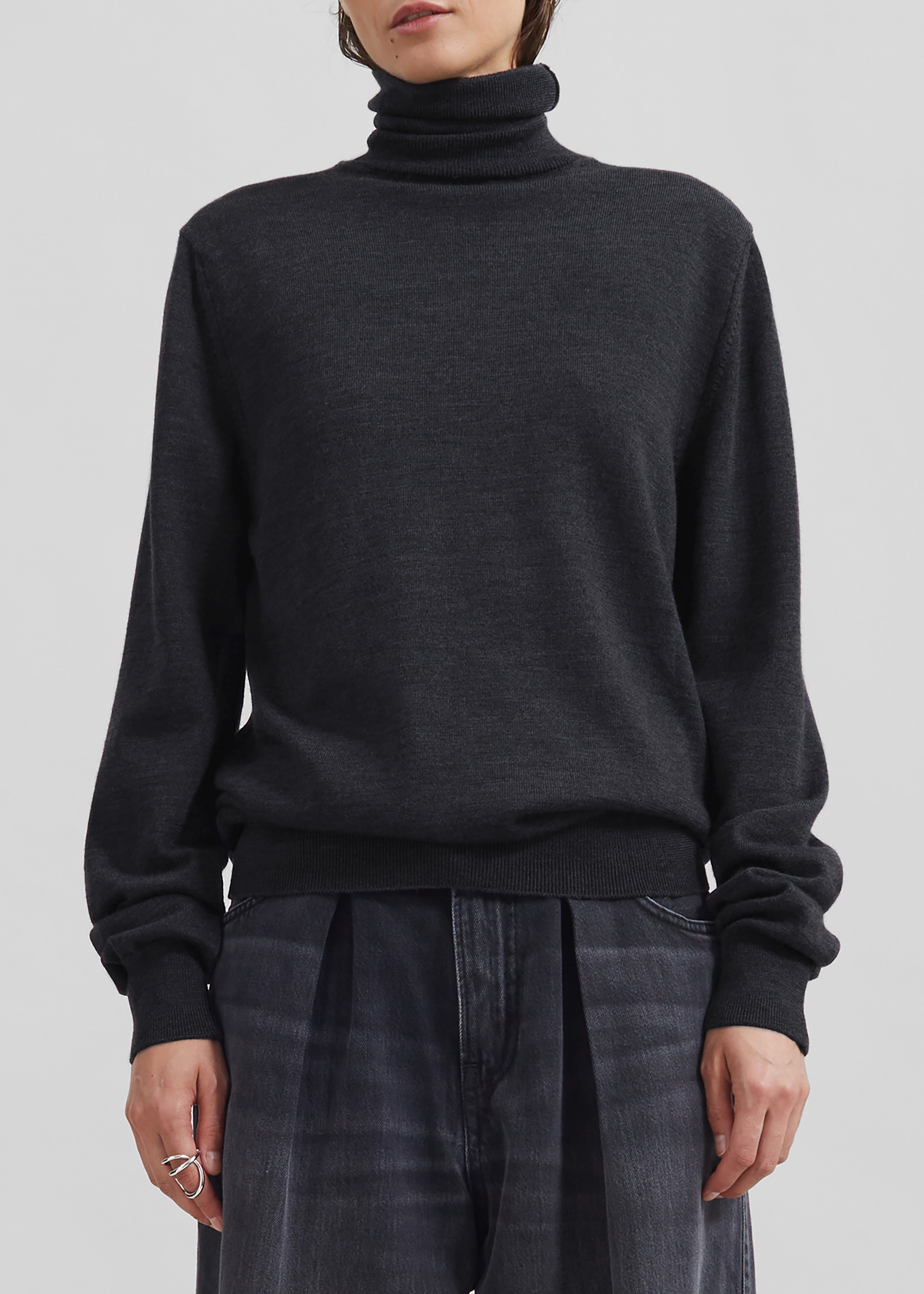 Eve Thin Turtleneck Sweater - Dark Grey Melange - 3