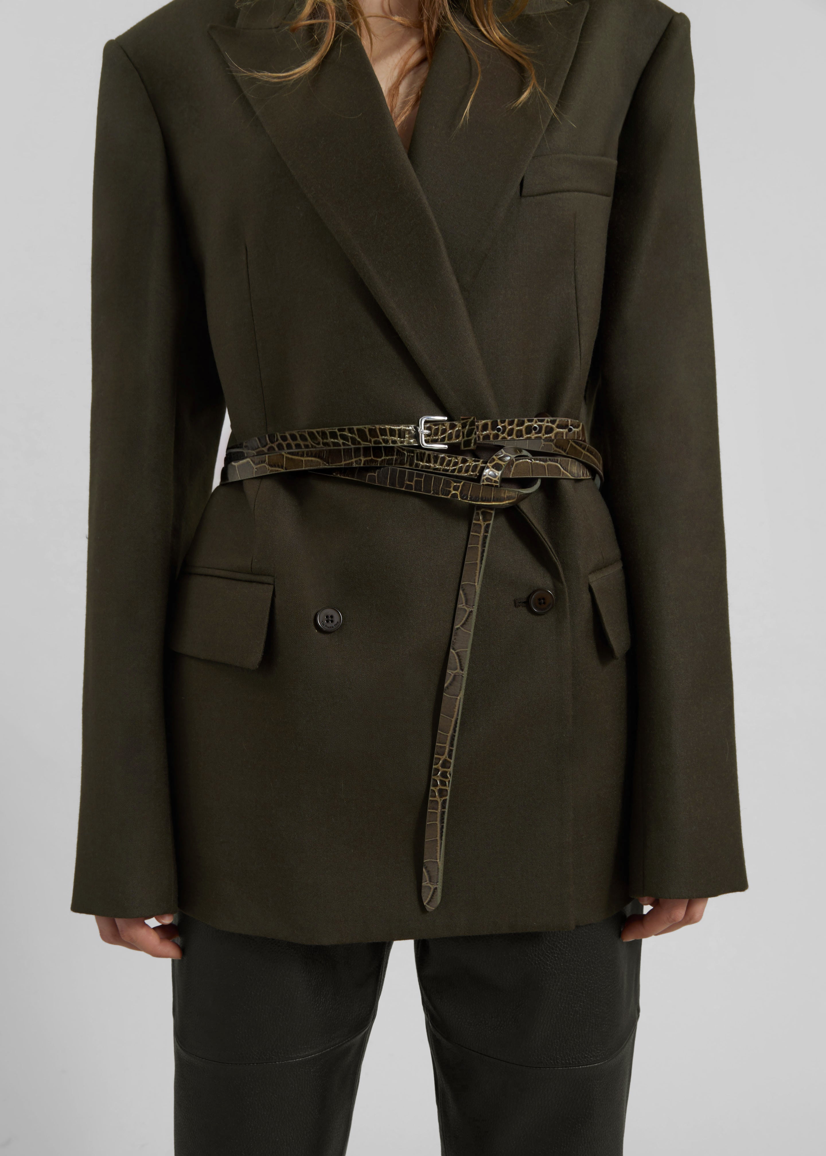 Eyam Croc-Effect Leather Belt - Olive - 2