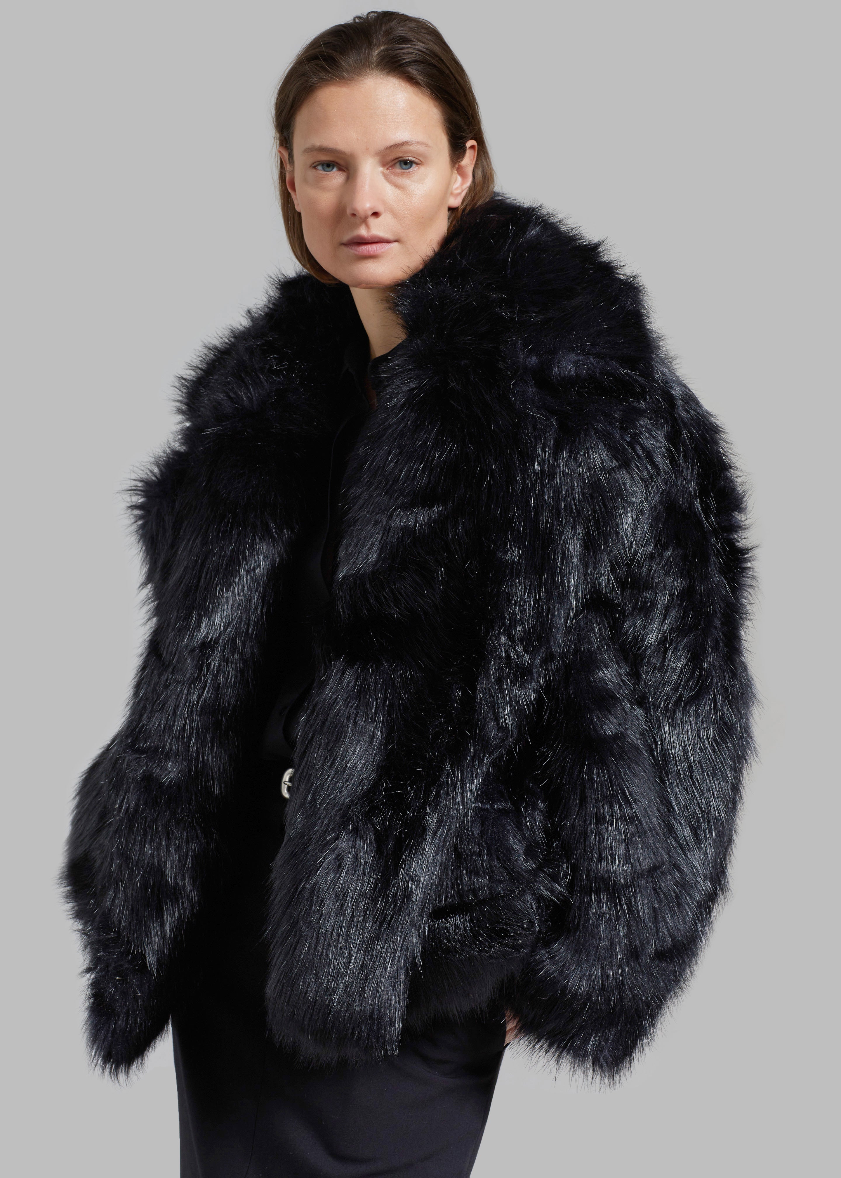 Short black faux fur coat