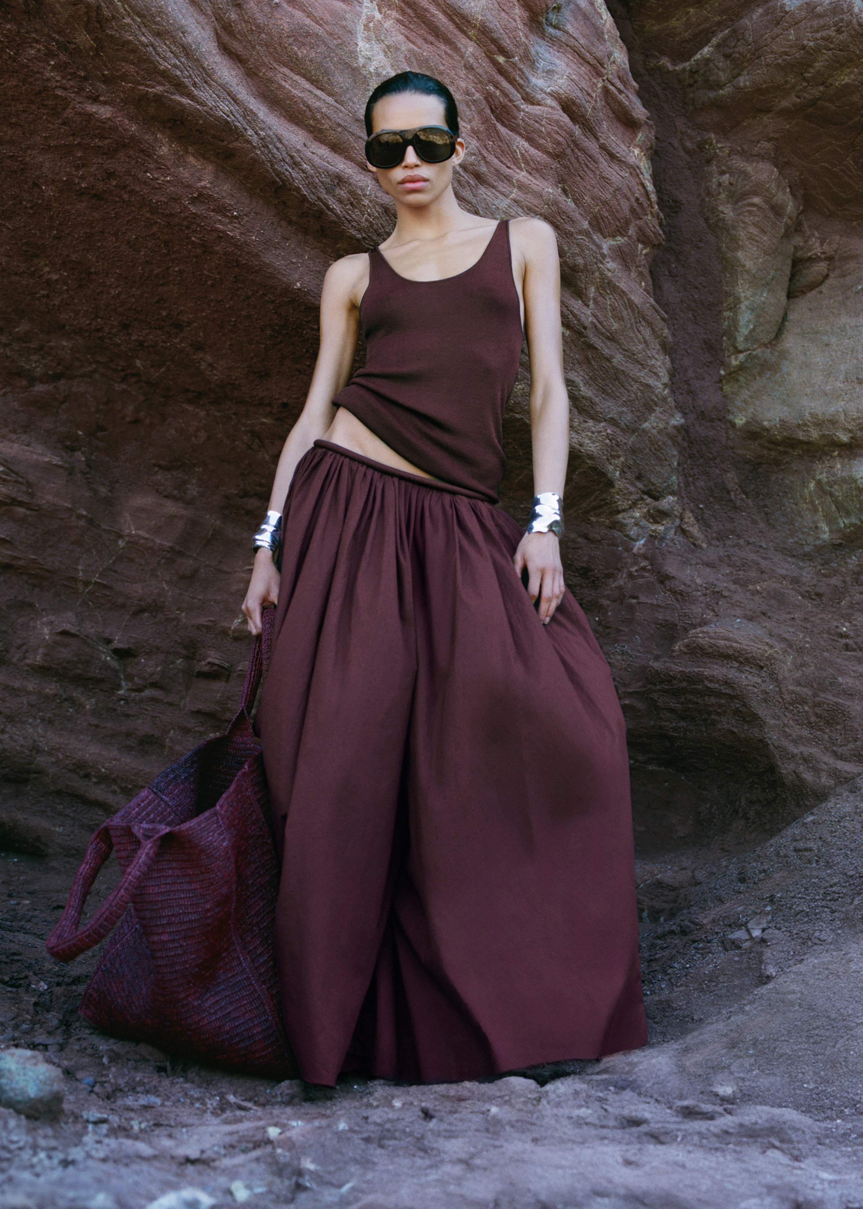 Gaeta Wide Corded Waistband Culottes - Burgundy - 4