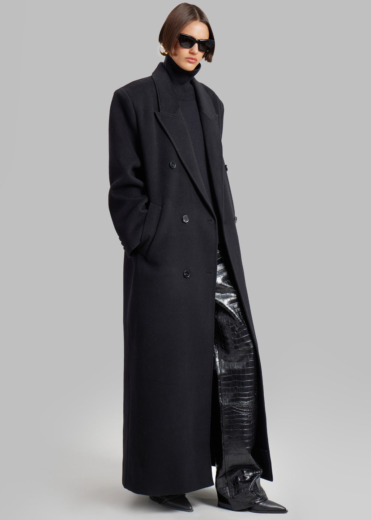 Gaia Double Breasted Coat - Black - 3
