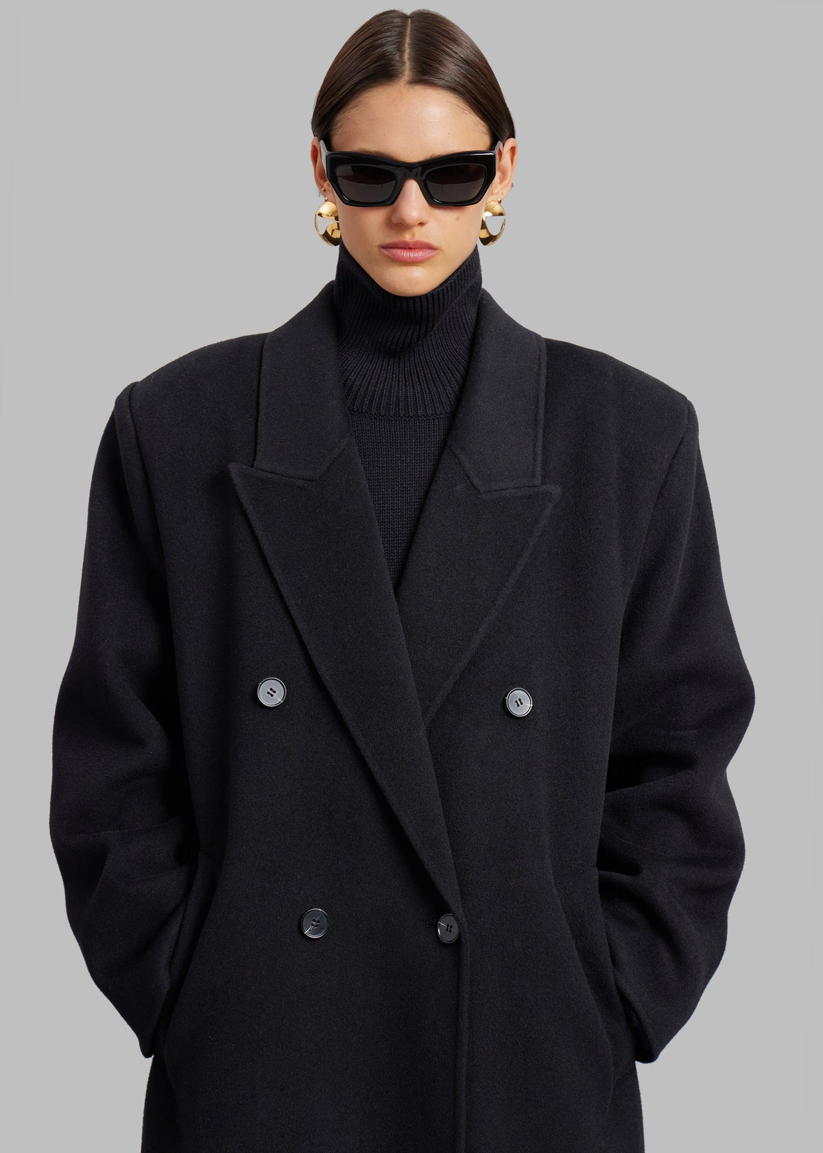 Gaia Double Breasted Coat - Black - 4