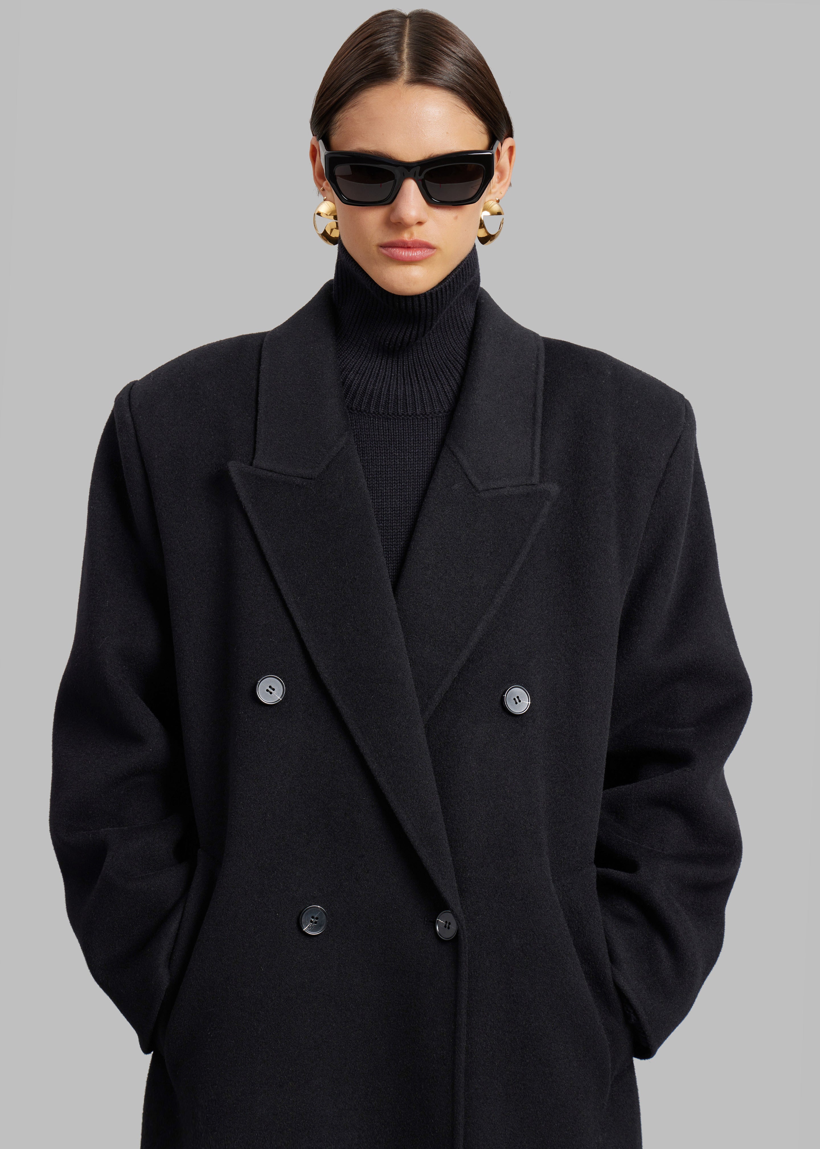 Gaia Double Breasted Coat - Black - 4