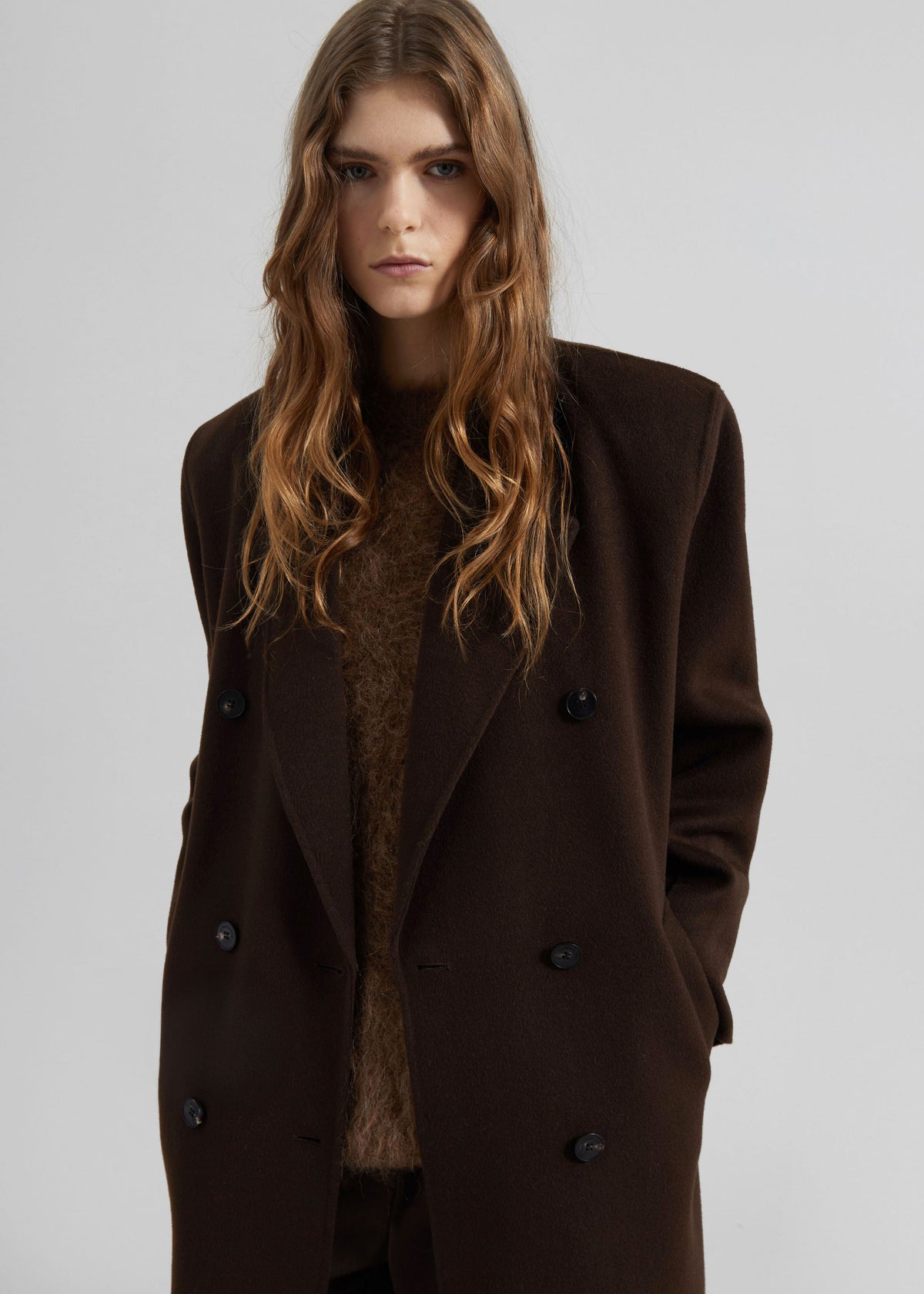 Gaia Double Breasted Coat - Dark Brown - 2