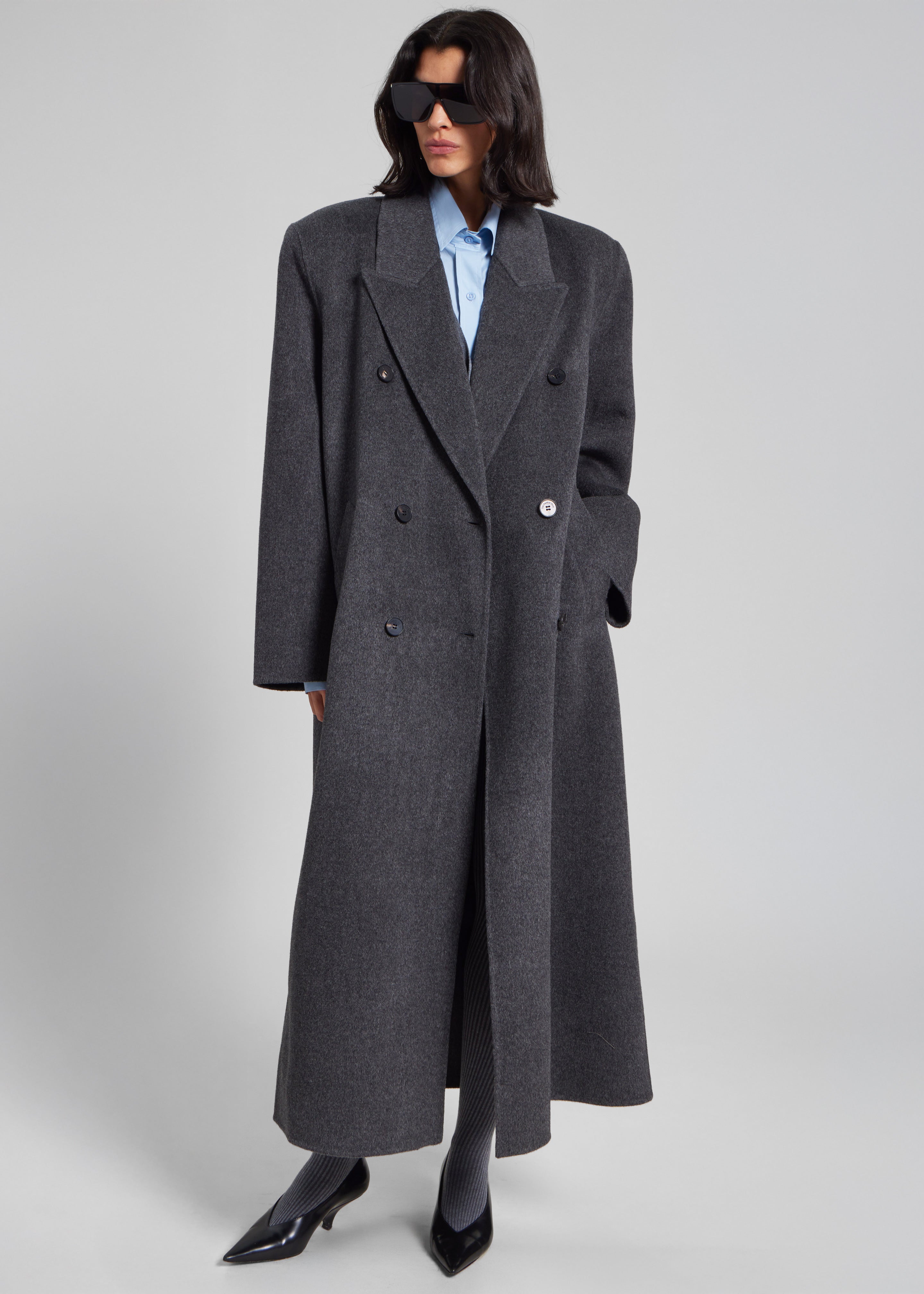 Gaia Double Breasted Coat - Dark Grey Melange - 1