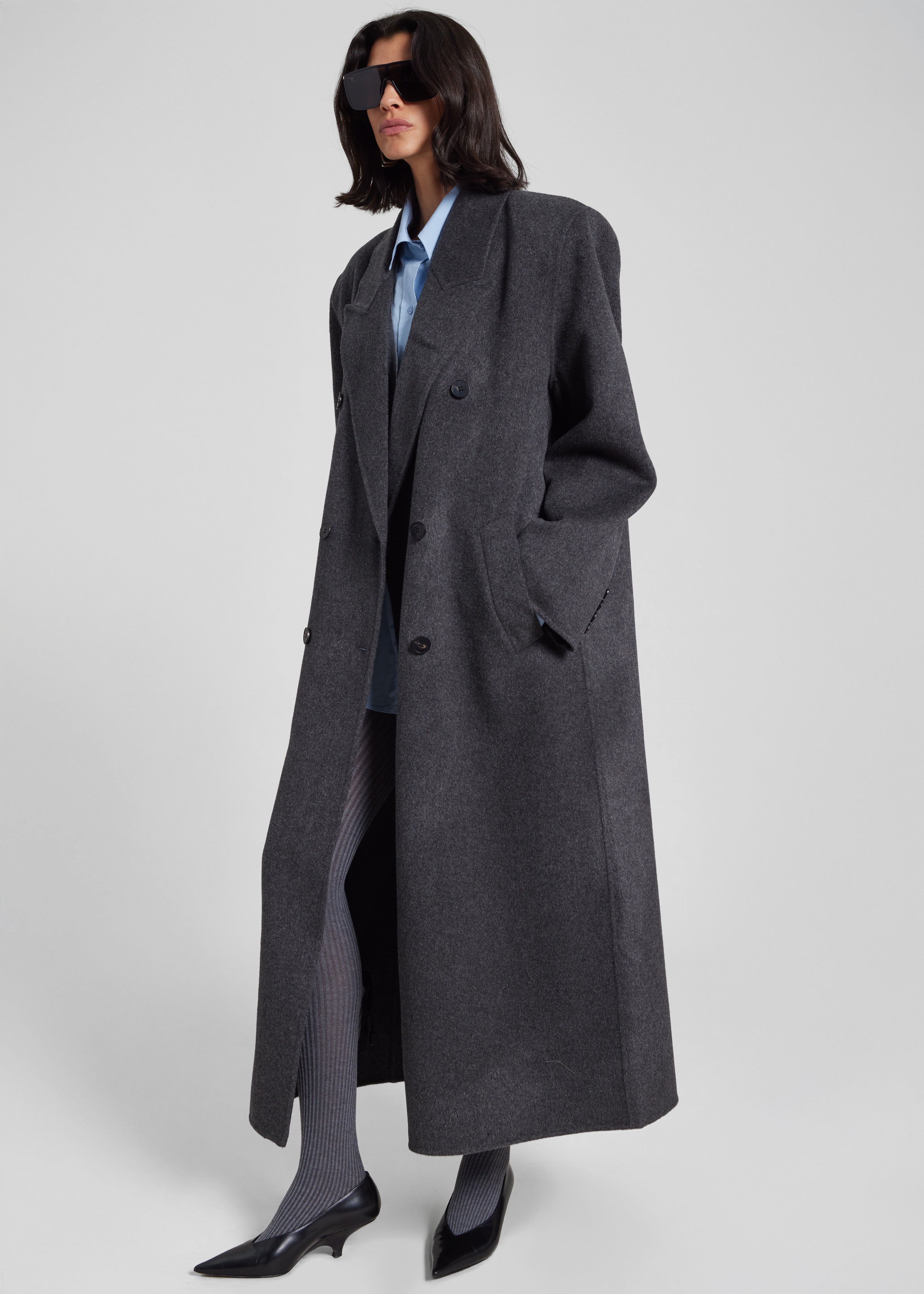 Gaia Double Breasted Coat - Dark Grey Melange - 3