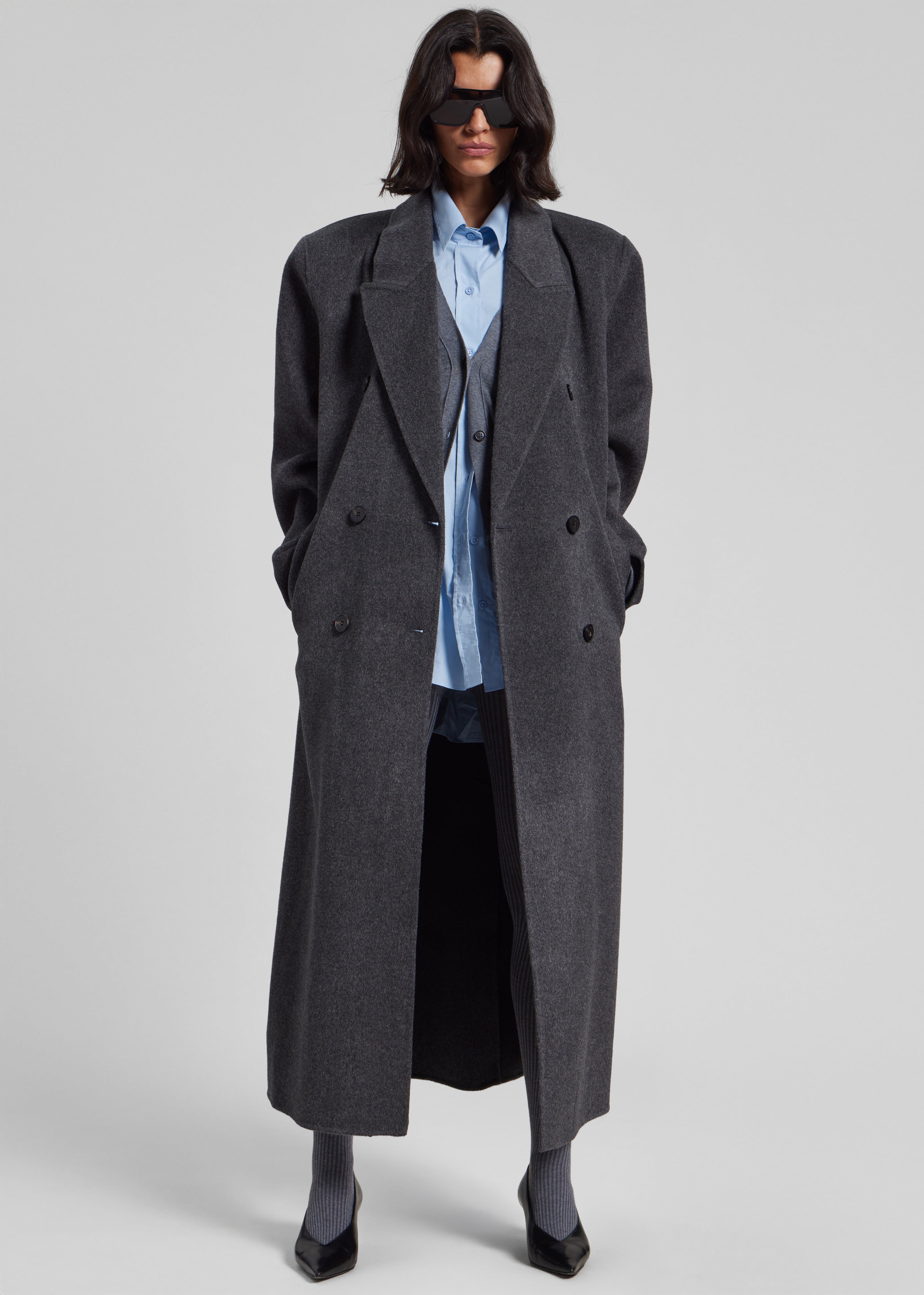 Gaia Double Breasted Coat - Dark Grey Melange - 7