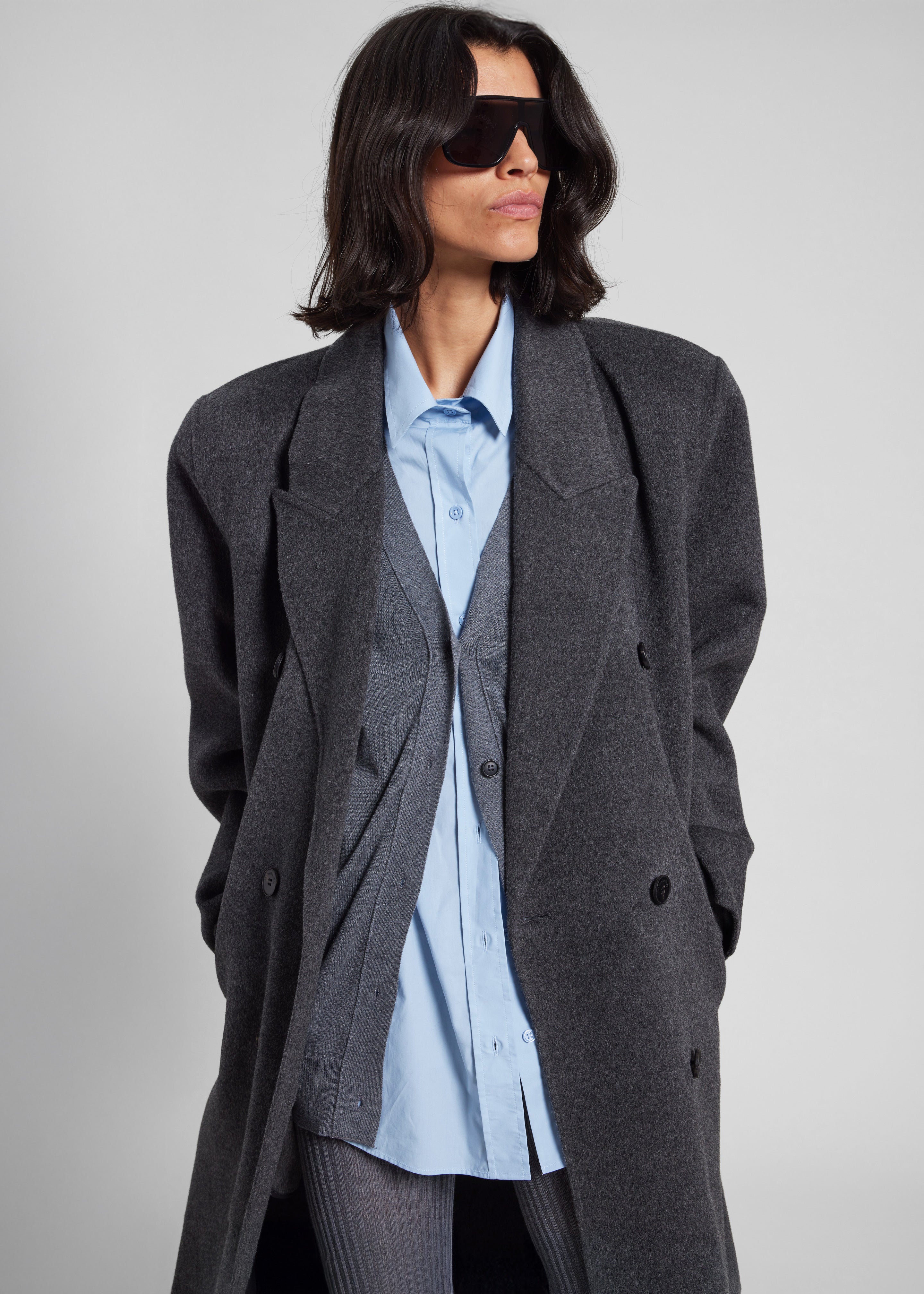 Gaia Double Breasted Coat - Dark Grey Melange - 2