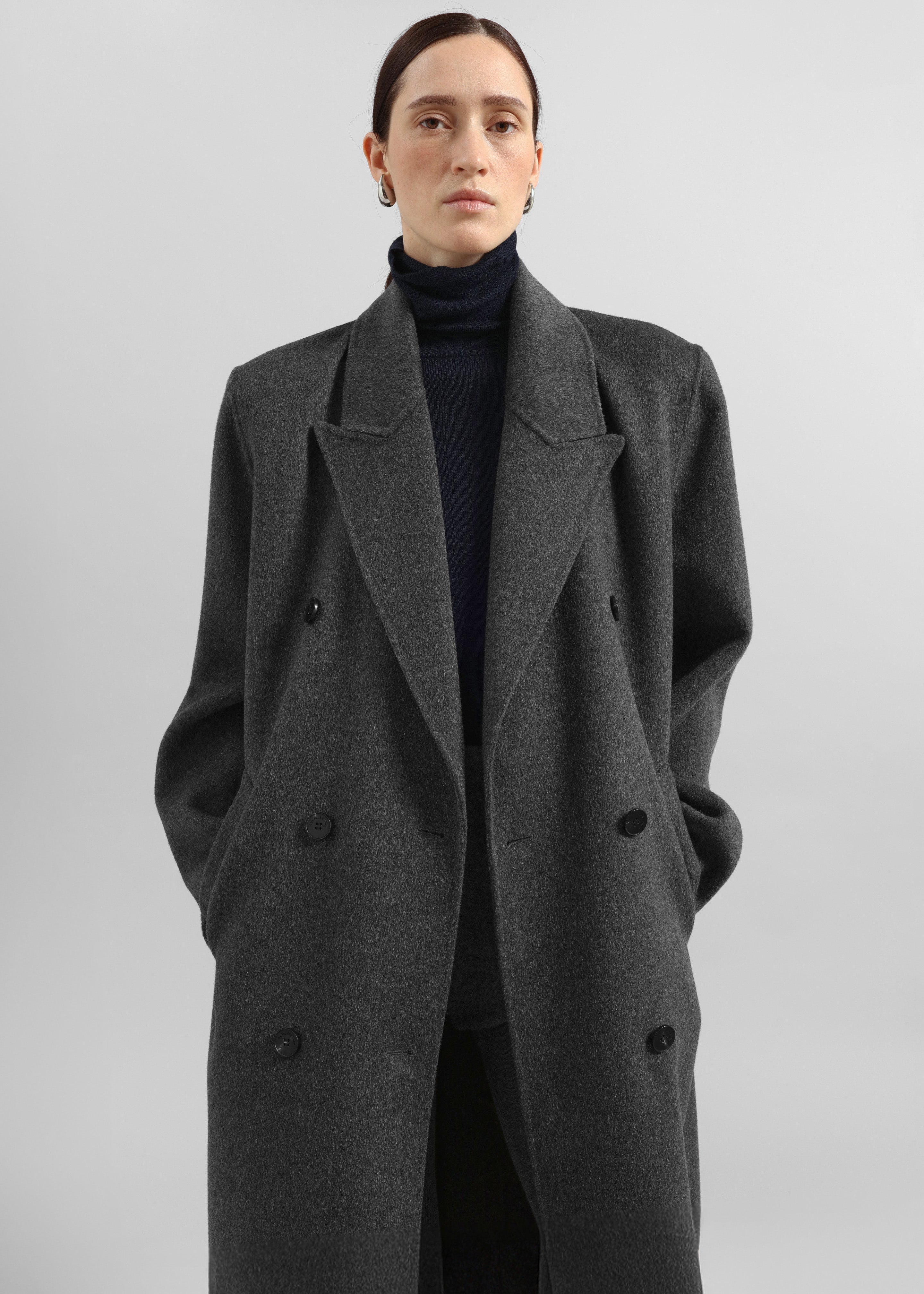 Gaia Double Breasted Coat - Dark Grey Melange - 2