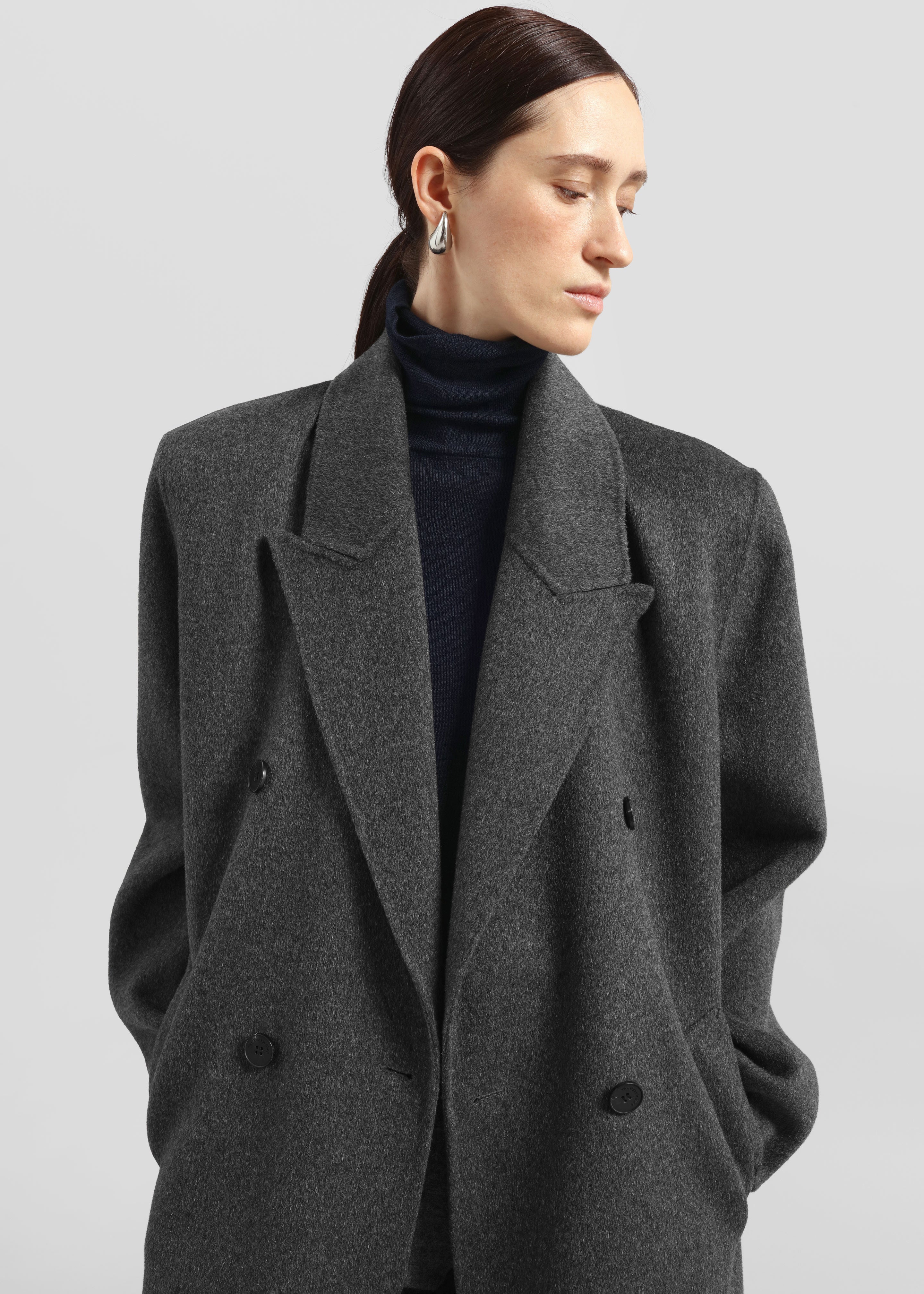 Gaia Double Breasted Coat - Dark Grey Melange - 5