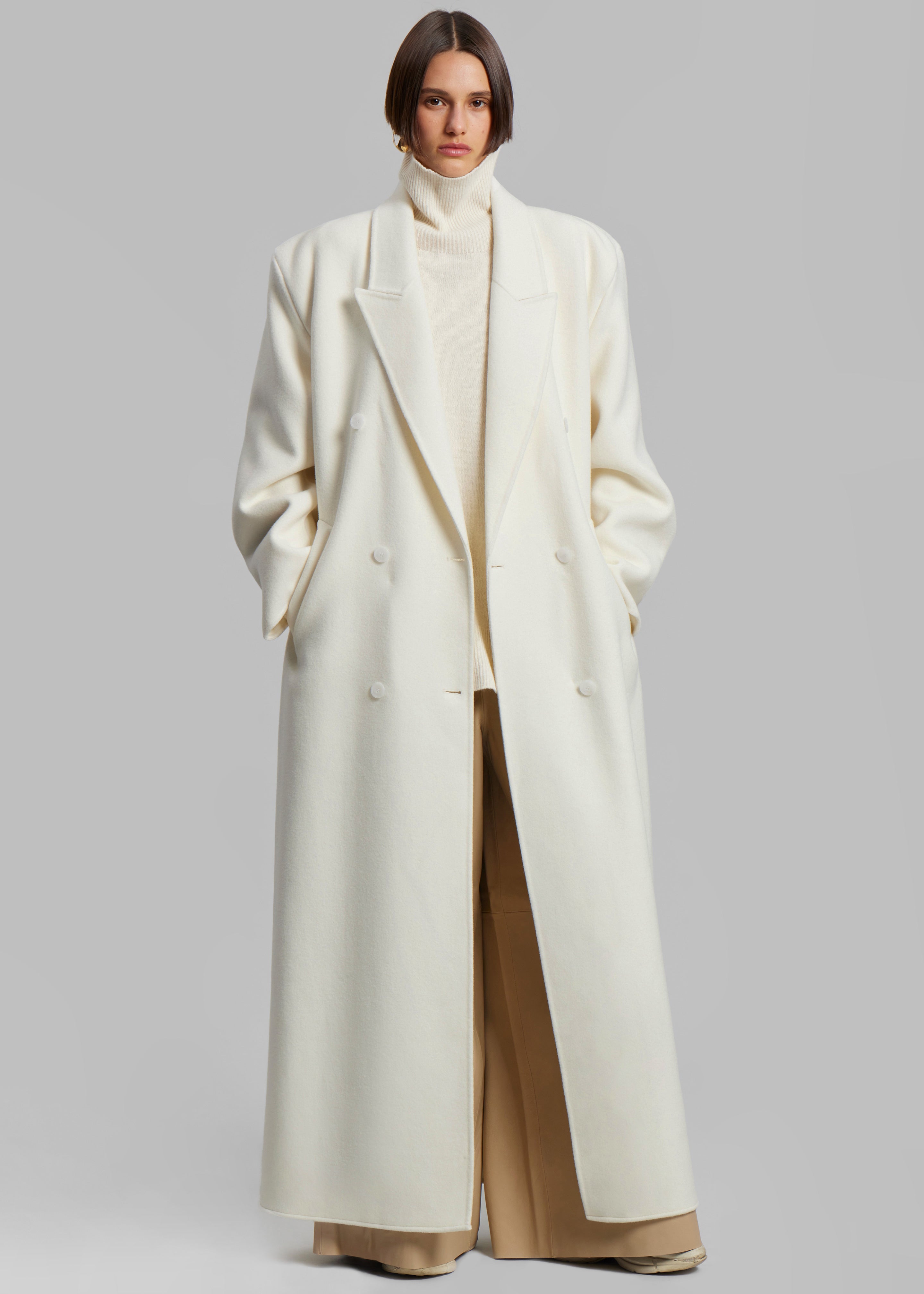 Gaia Double Breasted Coat - Ivory - 3