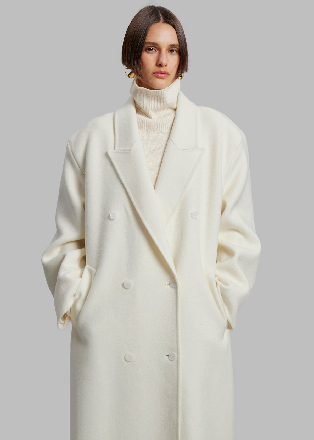 Gaia Double Breasted Coat - Ivory - 2