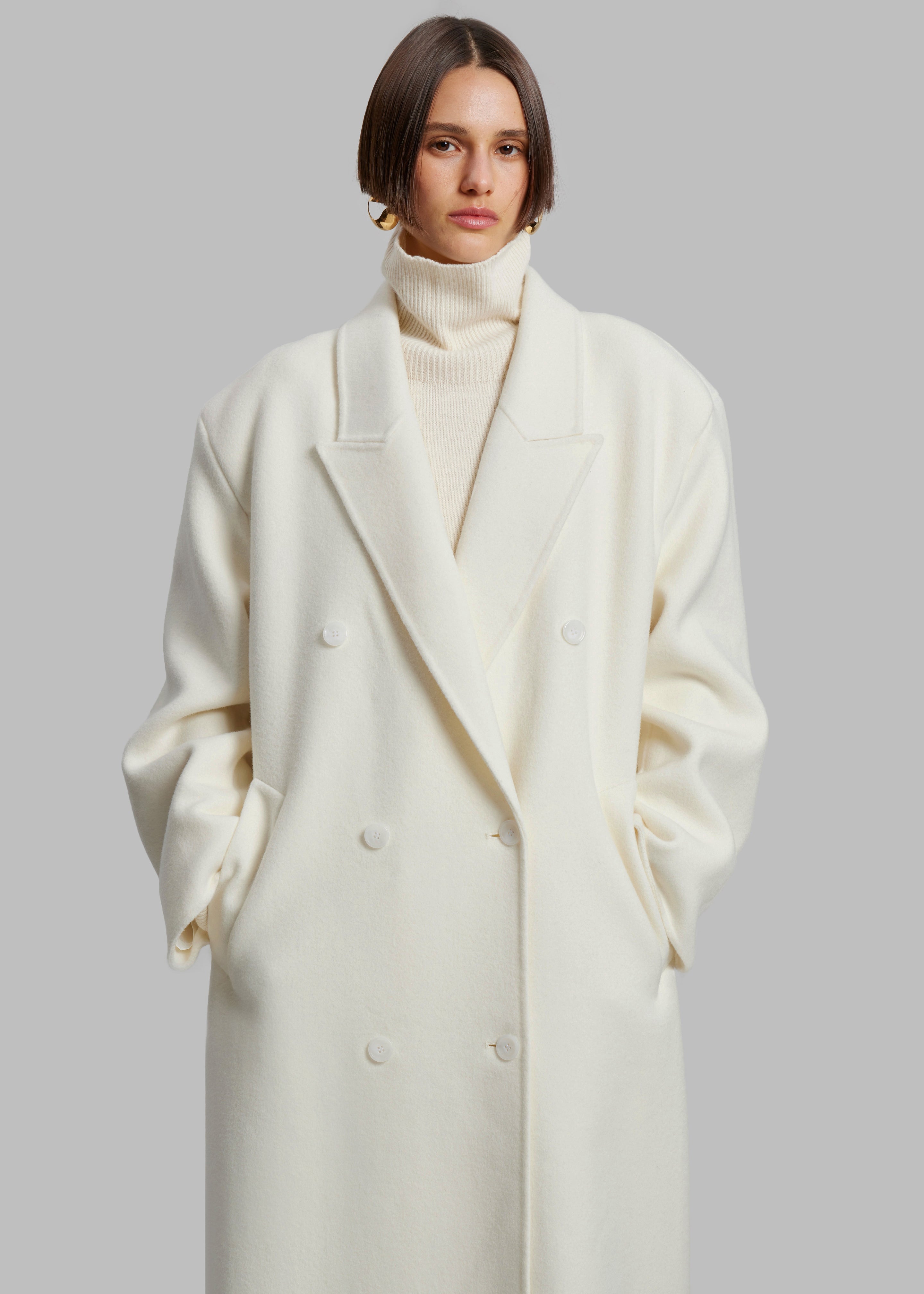 Gaia Double Breasted Coat - Ivory - 2