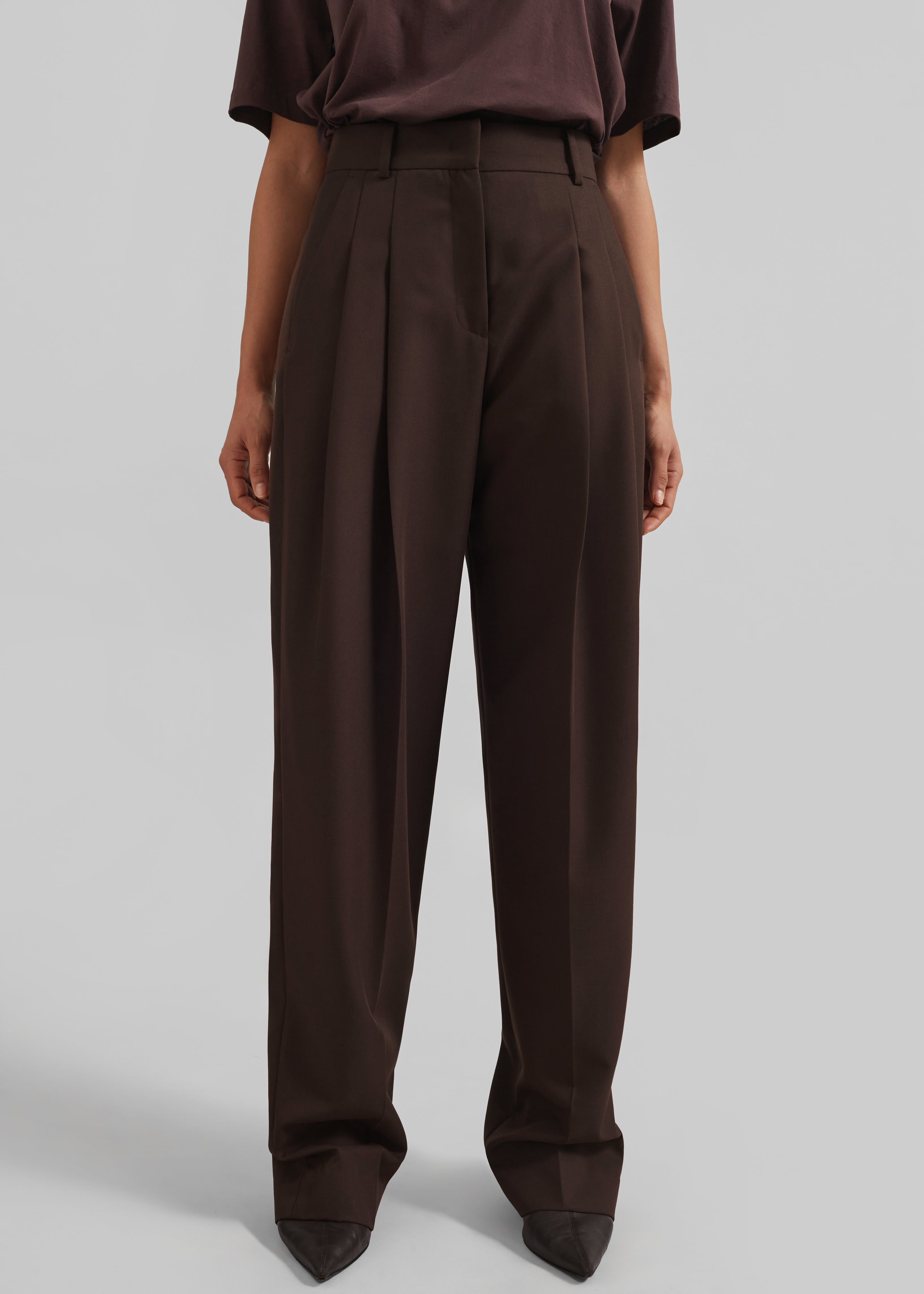 Gelso Pleated Twill Trousers - Brown - 1