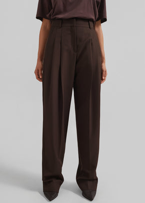 Gelso Pleated Twill Trousers - Brown