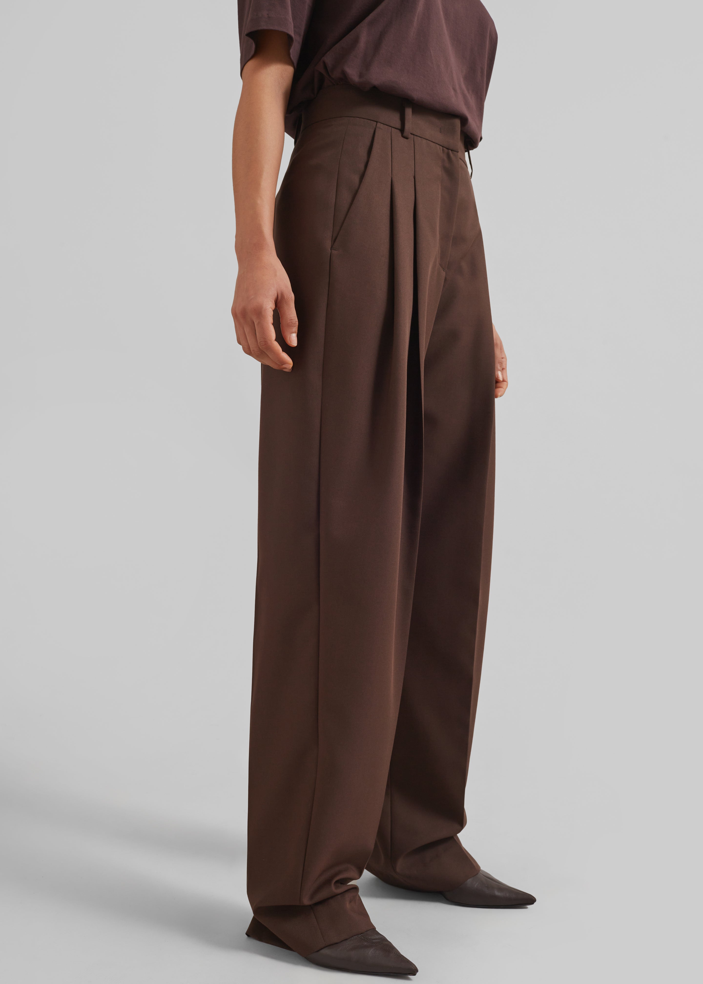 Gelso Pleated Twill Trousers - Brown - 2