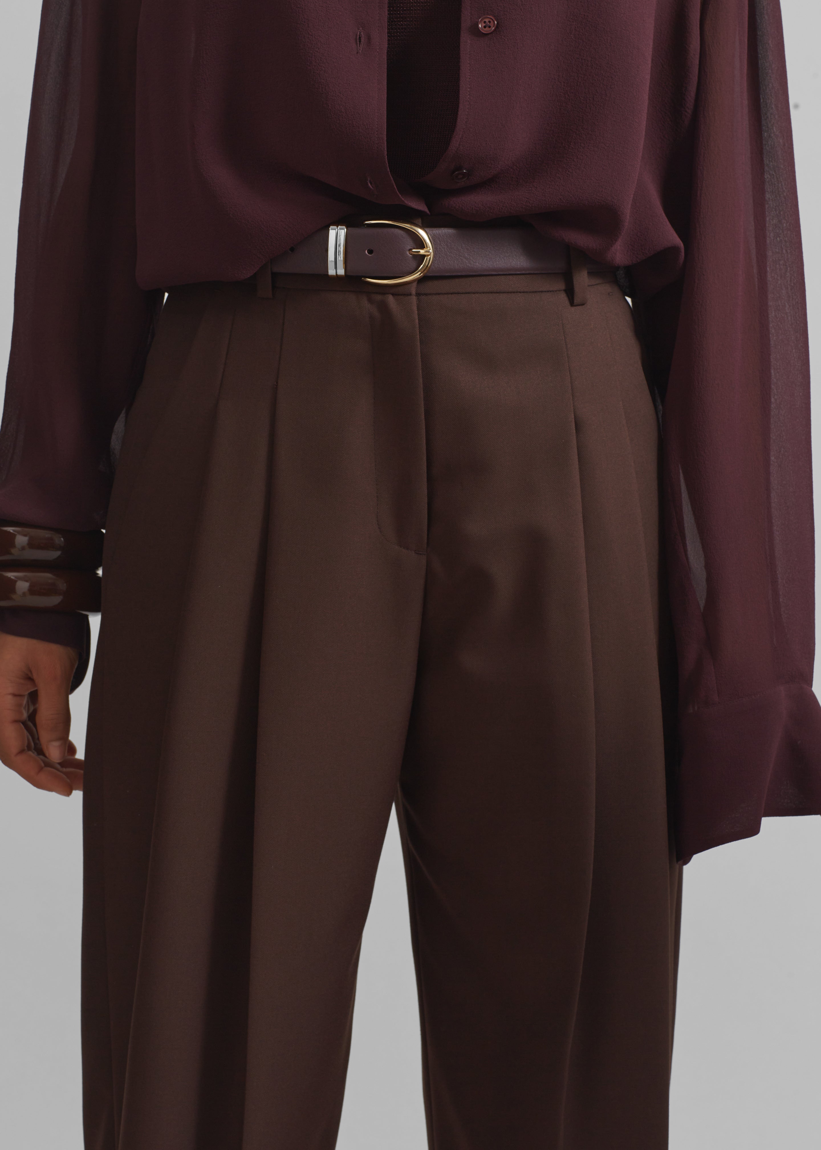Gelso Pleated Twill Trousers - Brown - 5