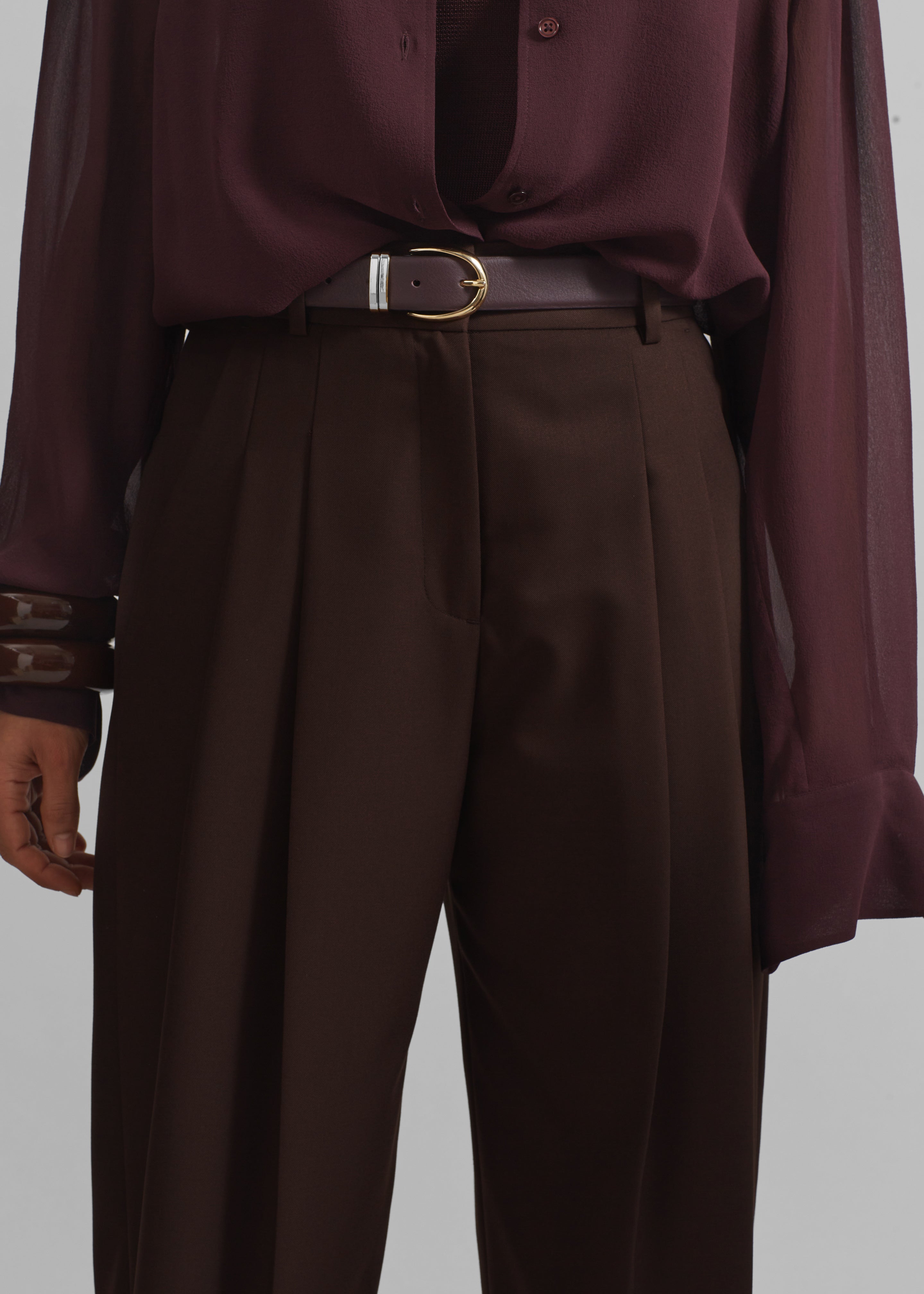Gelso Pleated Twill Trousers - Brown - 4