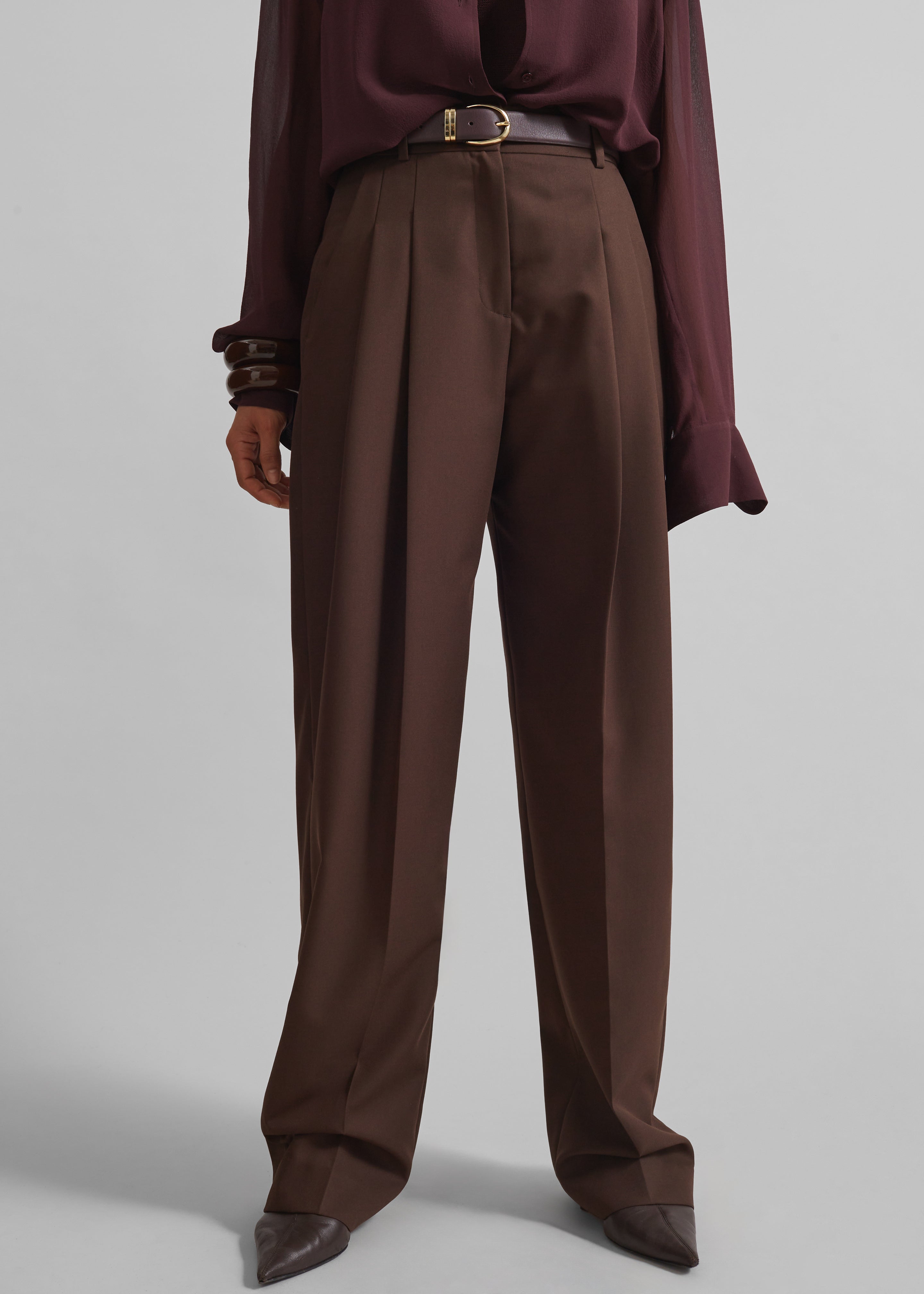Gelso Pleated Twill Trousers - Brown - 6