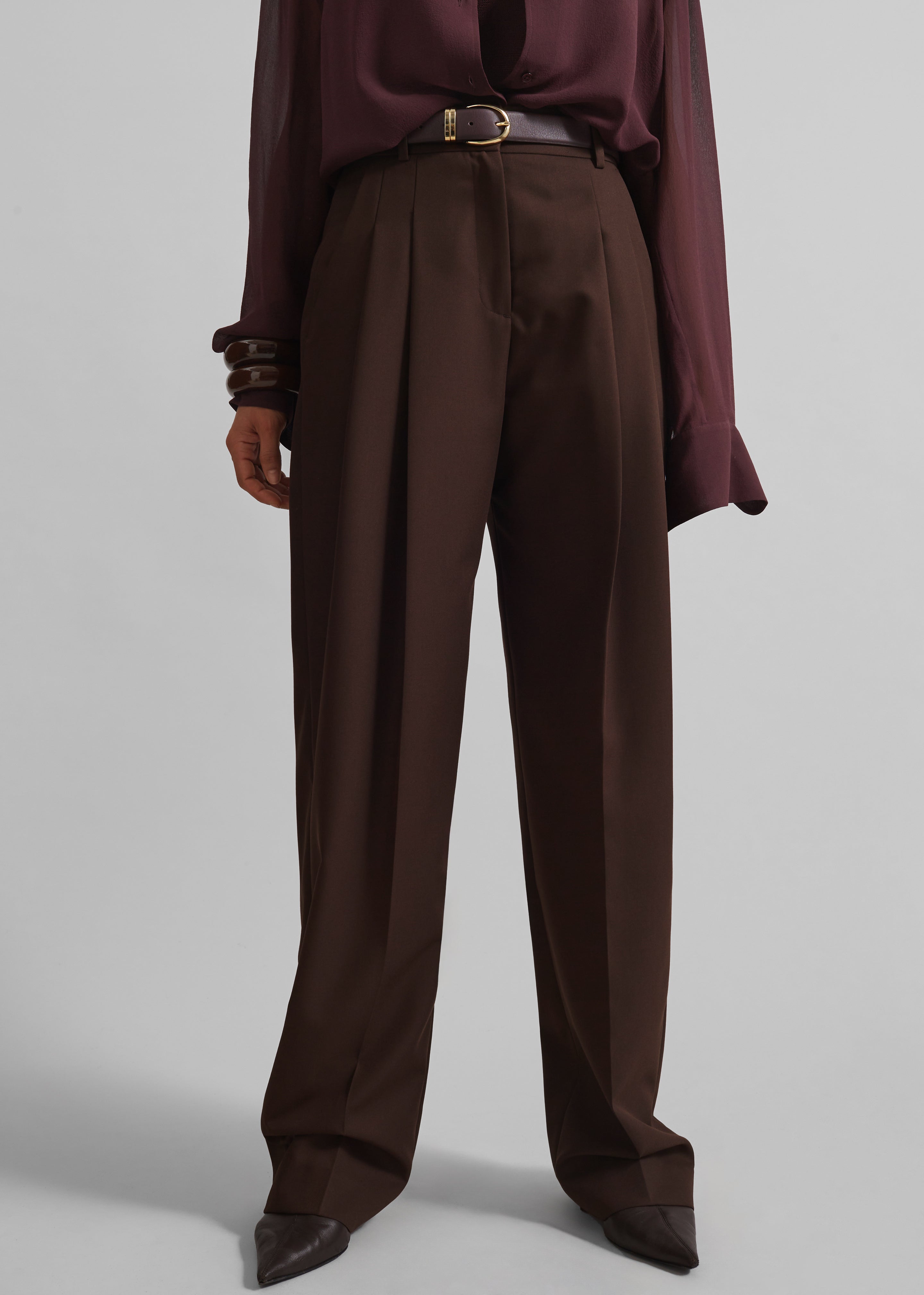 Gelso Pleated Twill Trousers - Brown - 5