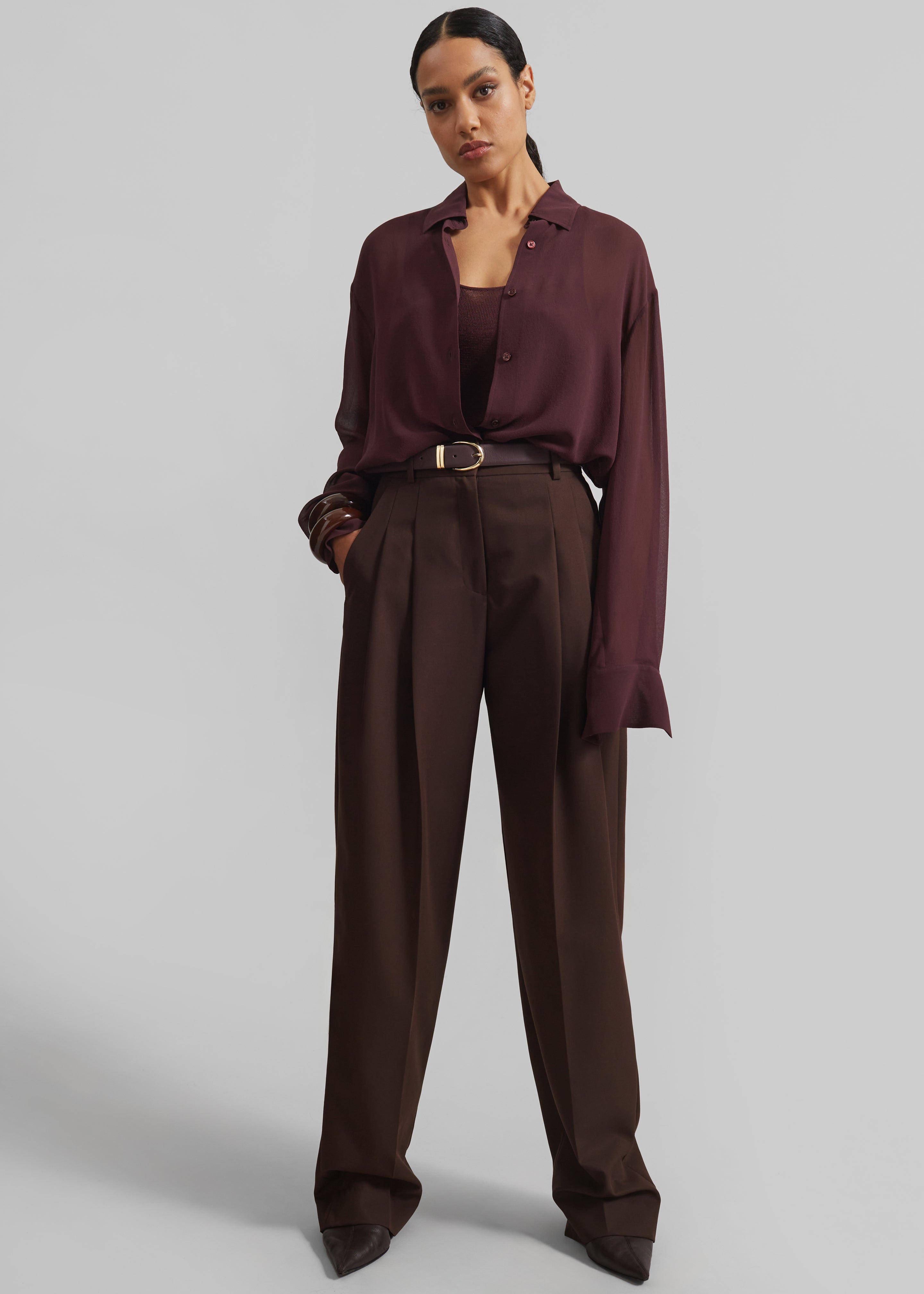 Gelso Pleated Twill Trousers - Brown - 6