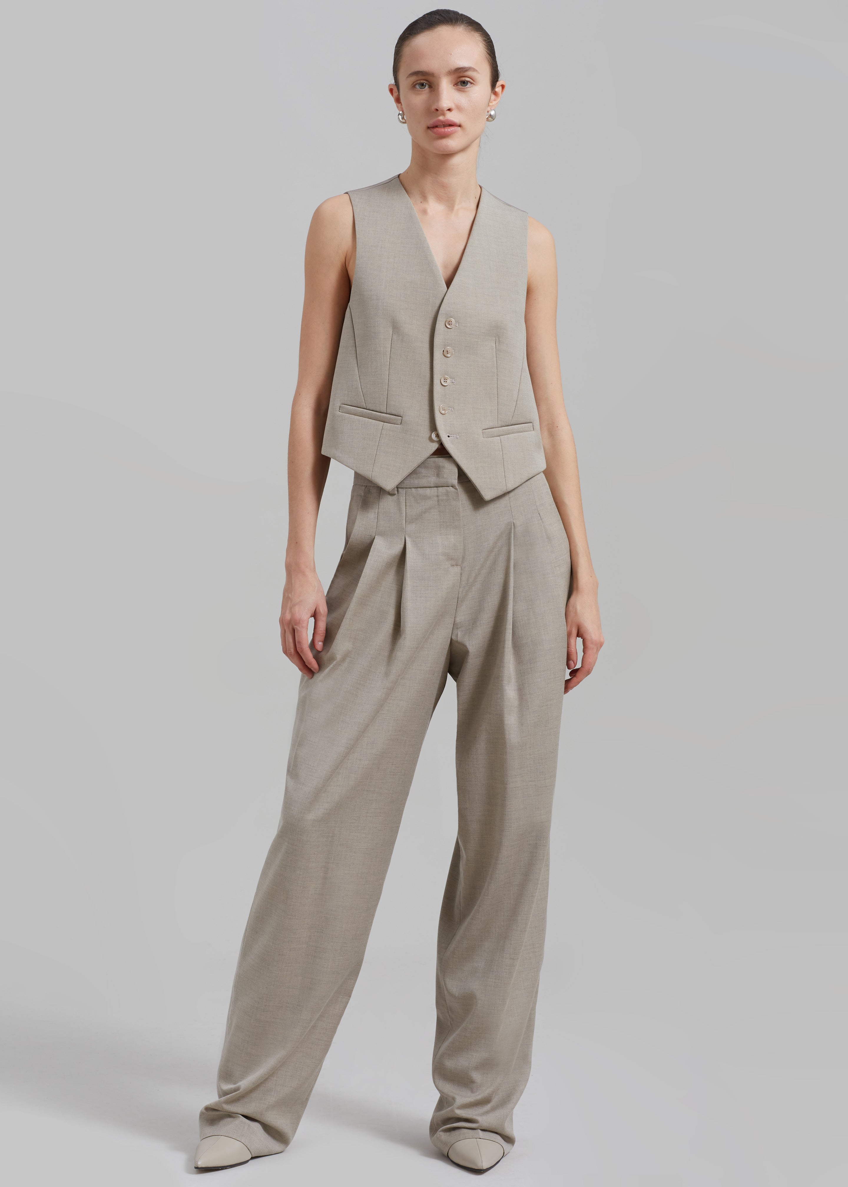 Gelso Pleated Trousers - Light Taupe Melange - 7