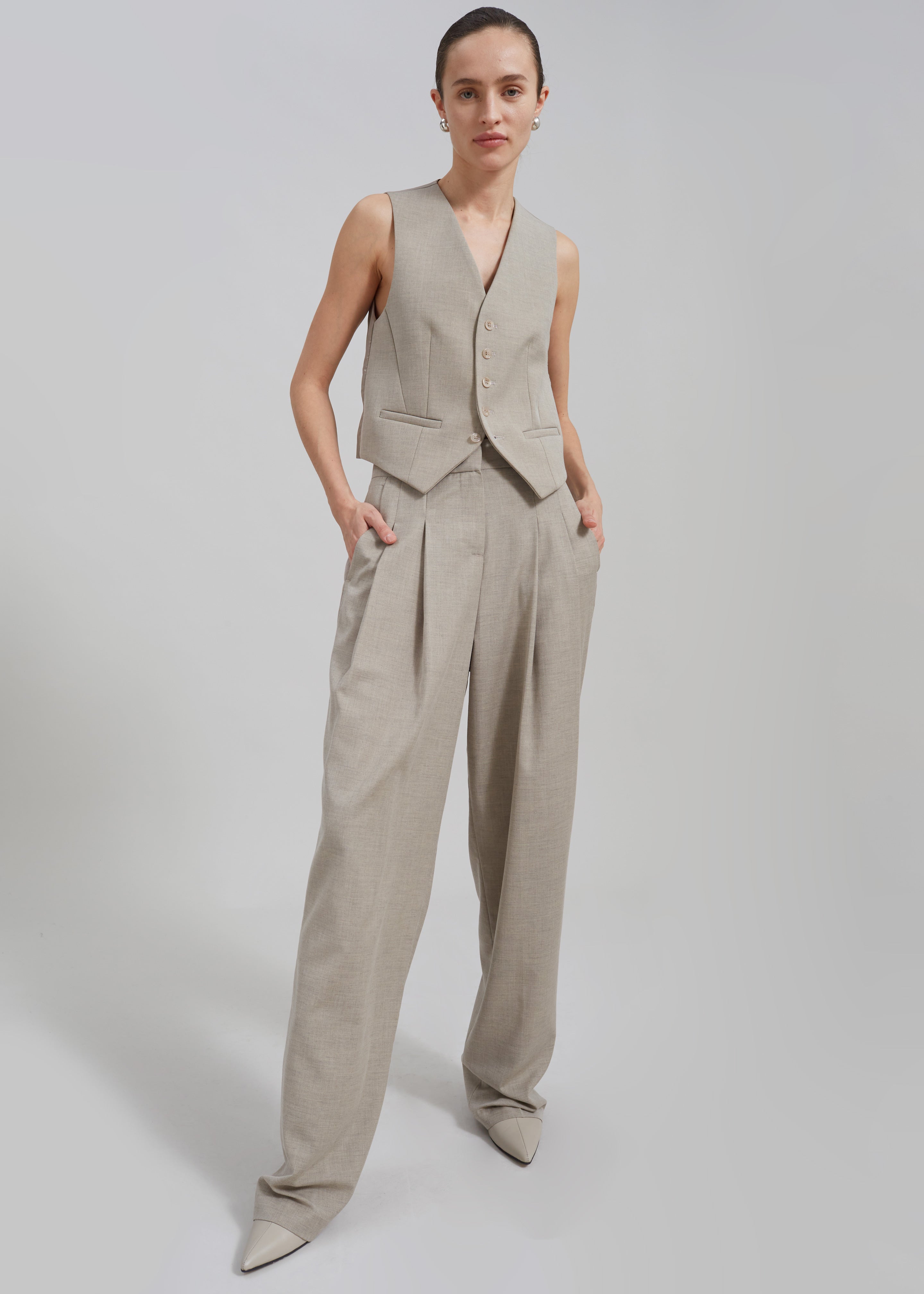 Gelso Pleated Trousers - Light Taupe Melange - 2