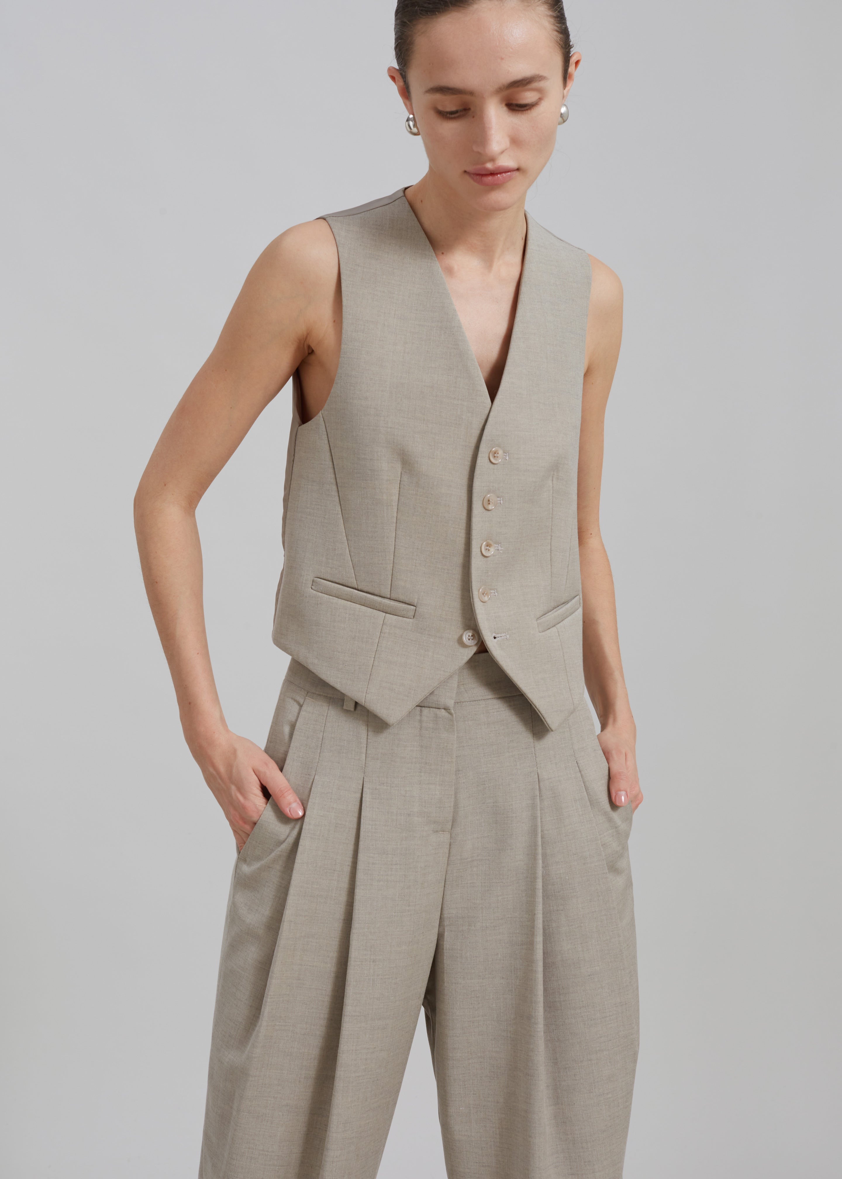 Gelso Pleated Trousers - Light Taupe Melange - 3