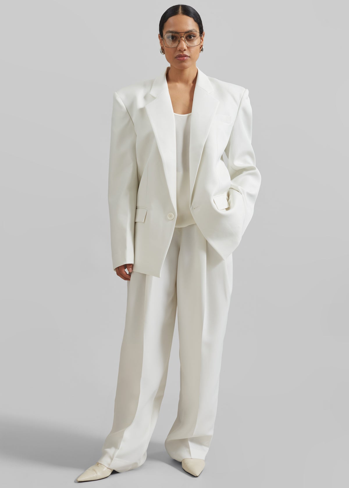Gelso Pleated Twill Trousers - White - 4