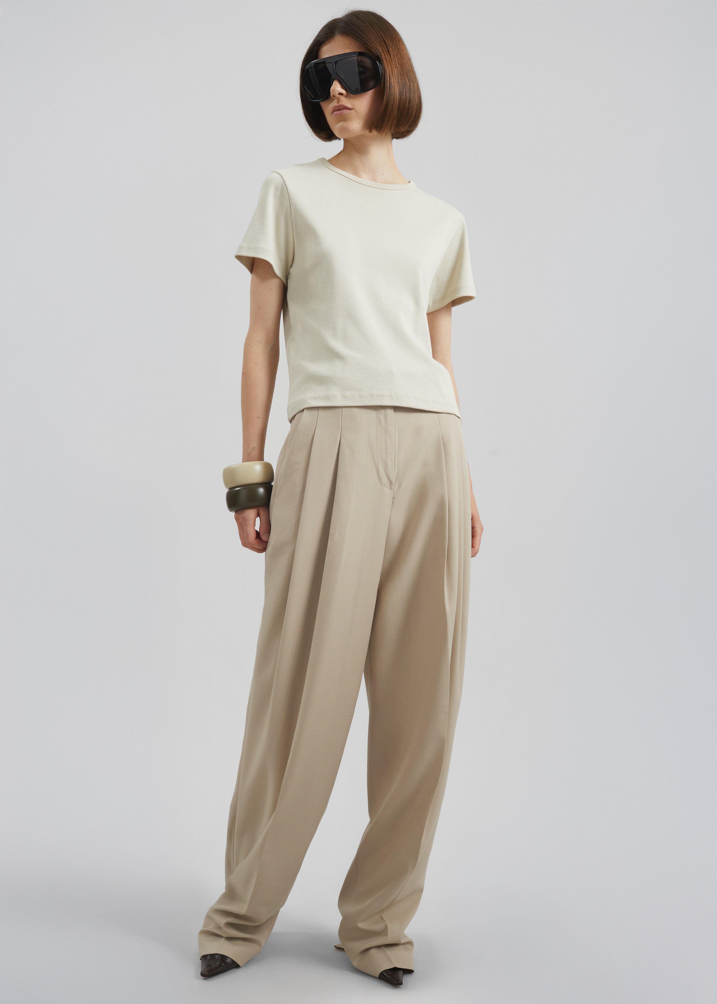 Gelso Pleated Twill Trousers - Beige - 5