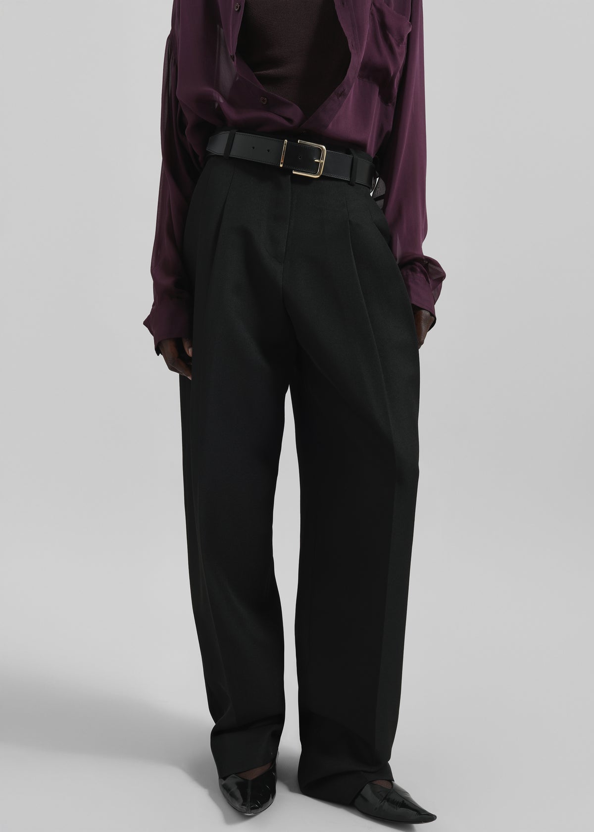Gelso Pleated Twill Trousers - Black - 1