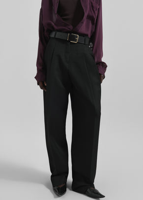 Gelso Pleated Twill Trousers - Black