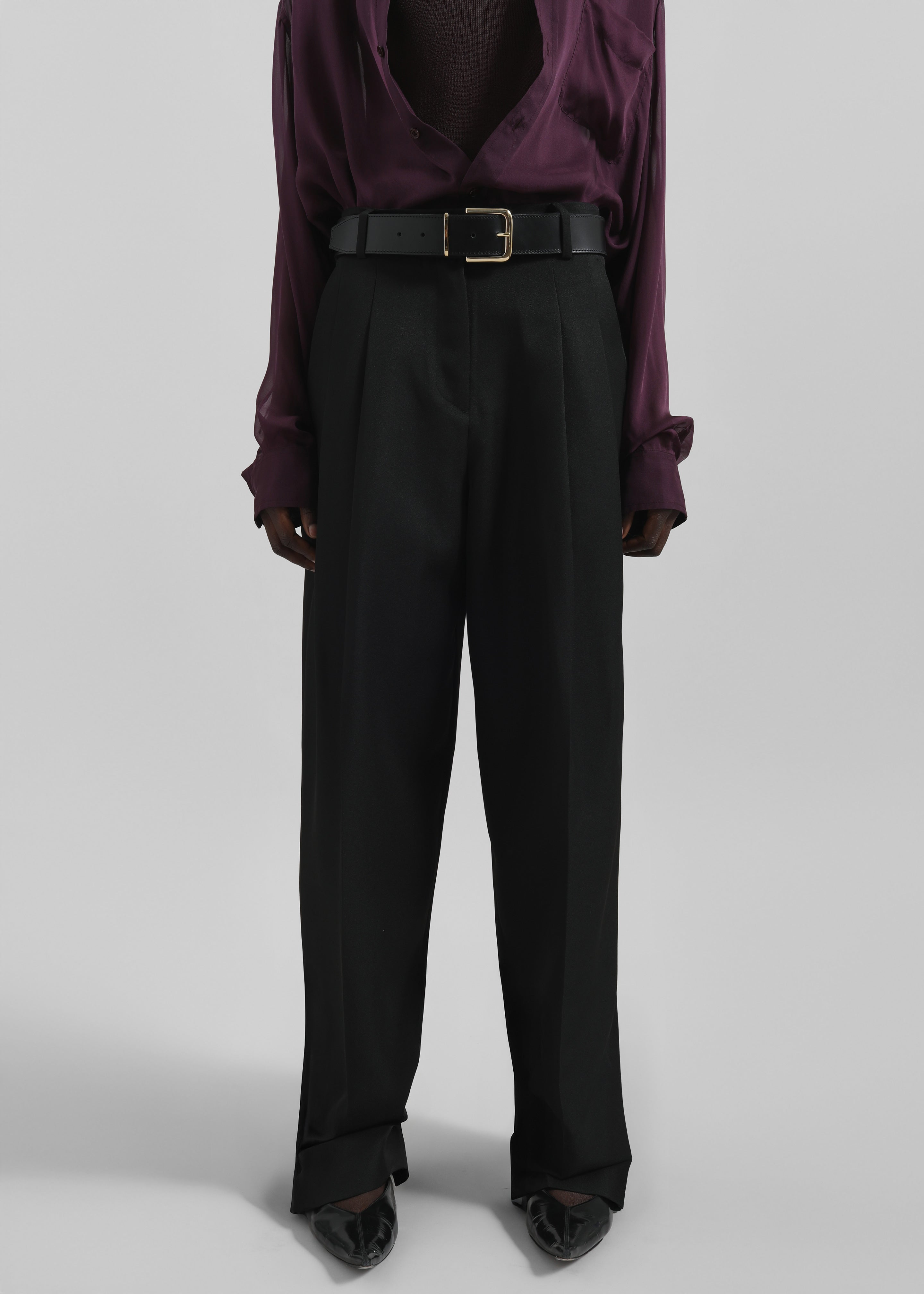 Gelso Pleated Twill Trousers - Black - 2
