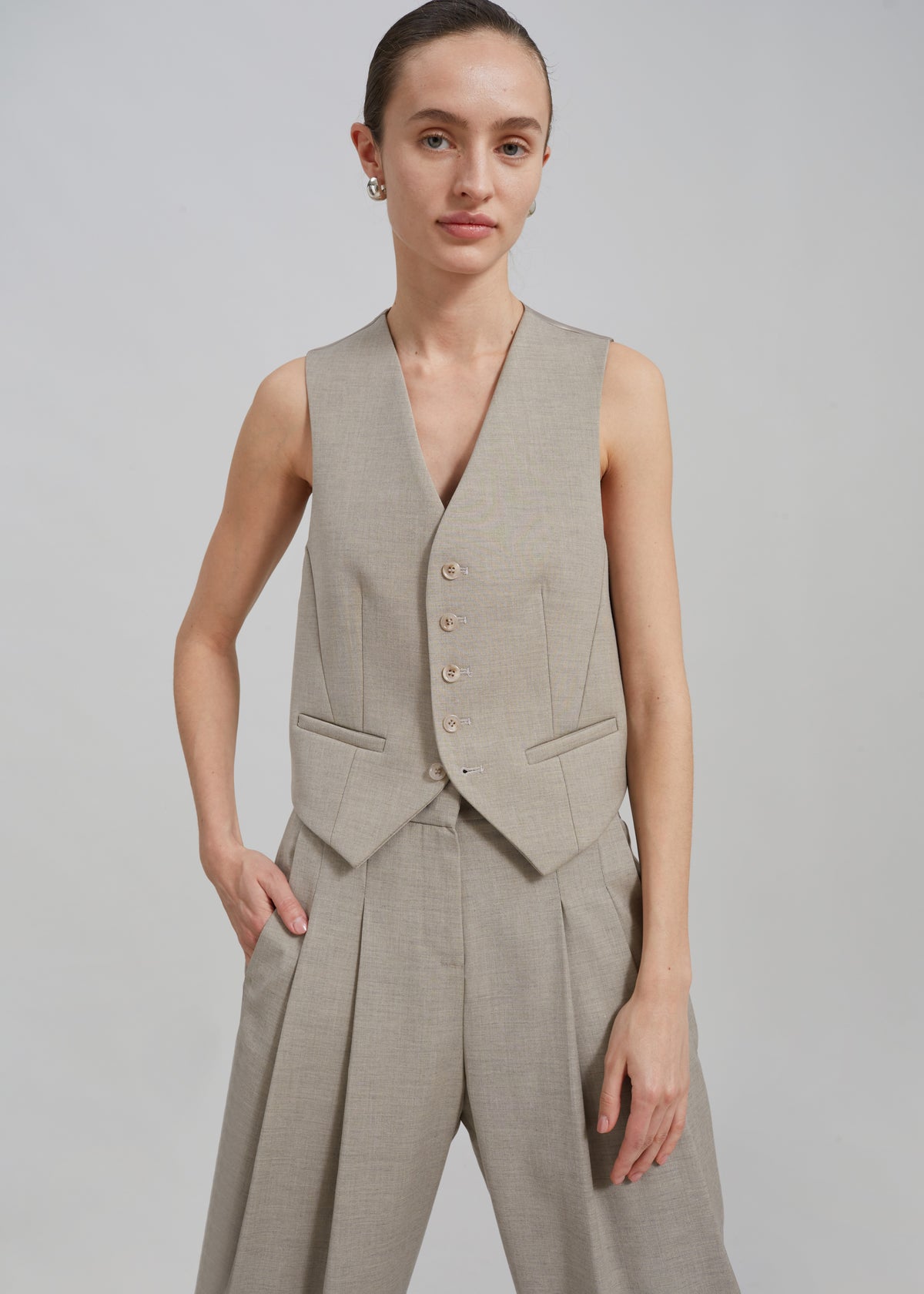 Gelso Waistcoat - Light Taupe Melange - 6