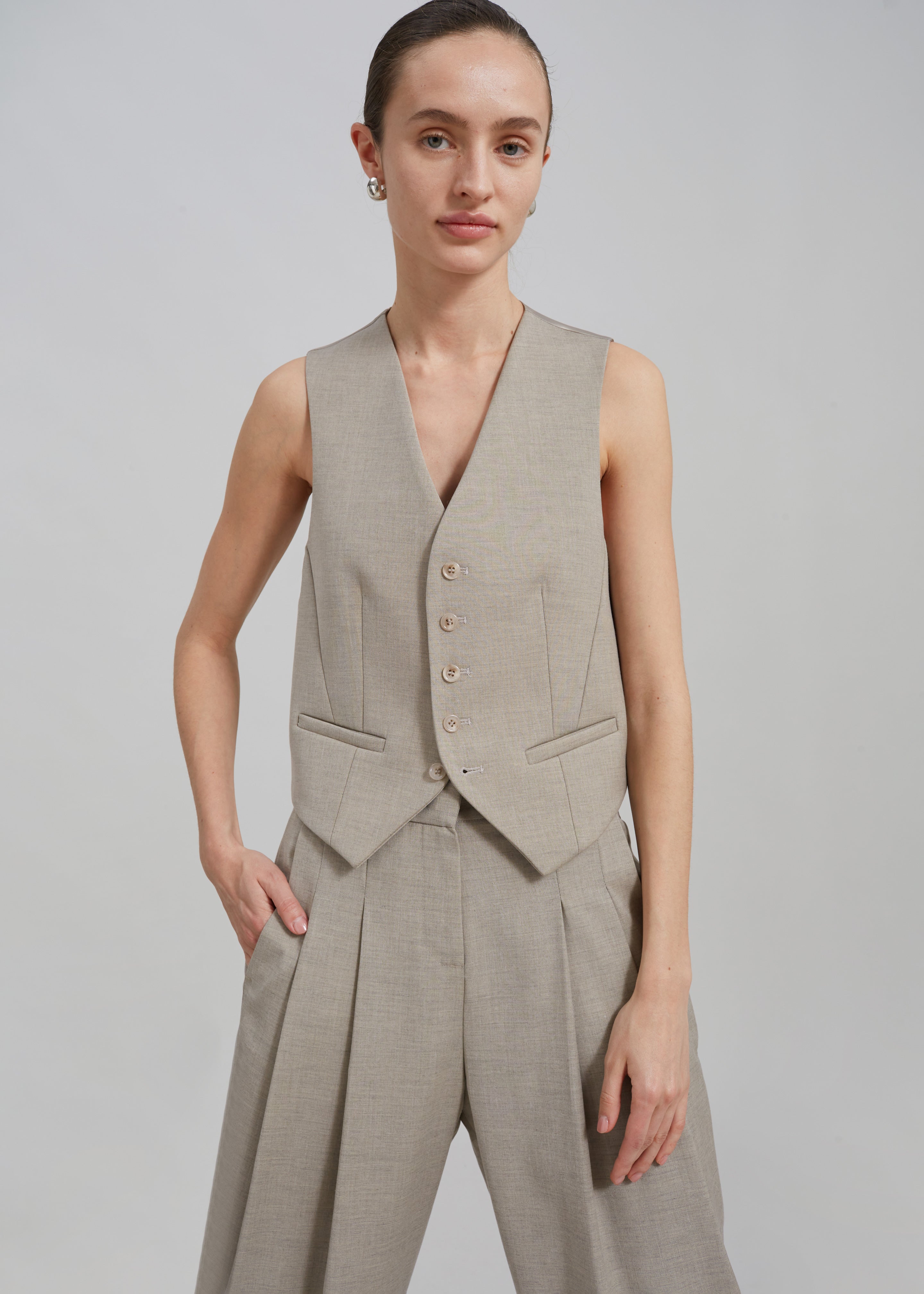 Gelso Waistcoat - Light Taupe Melange - 6